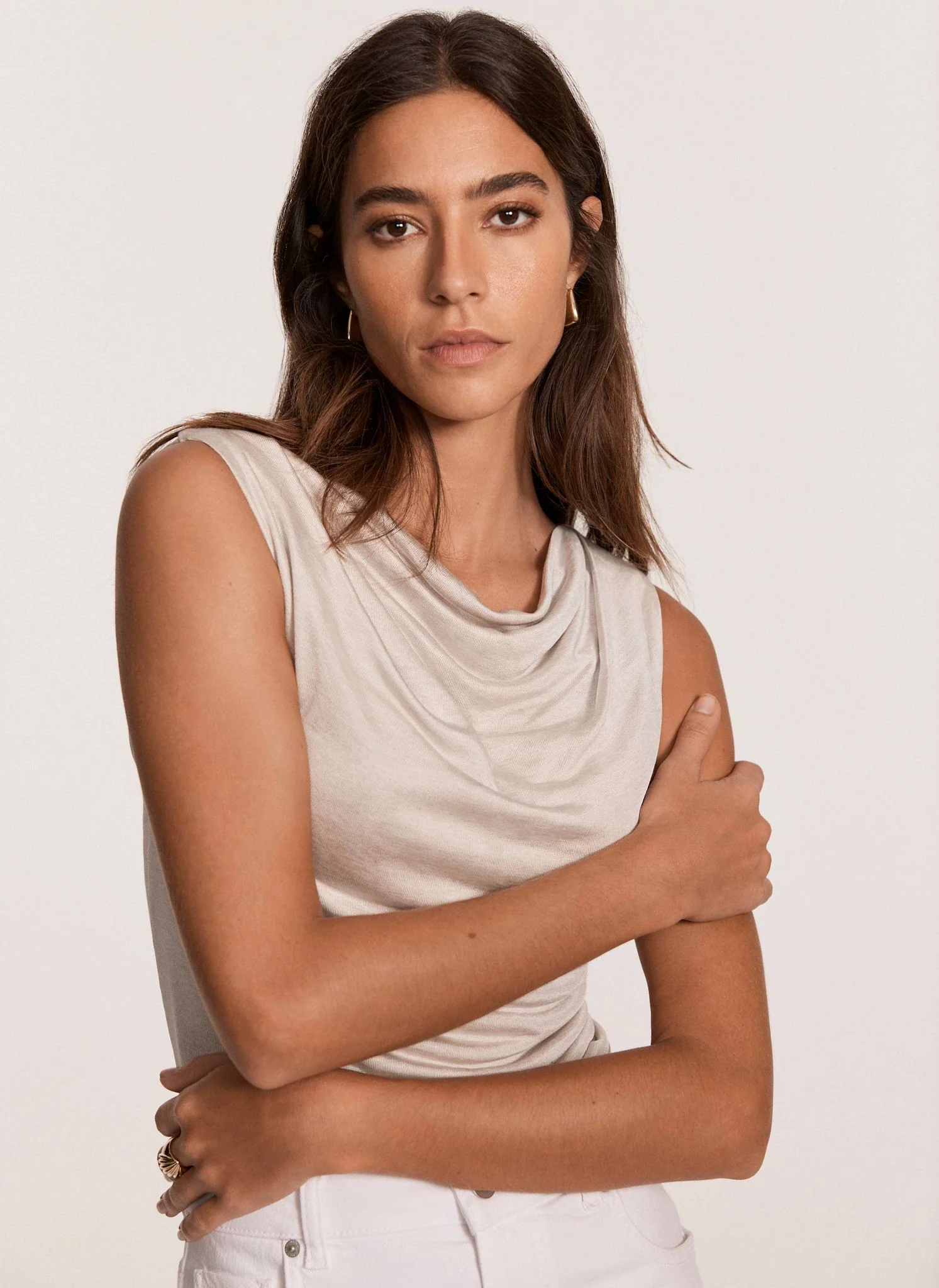 Neutral Drape Neck Top - Image 3