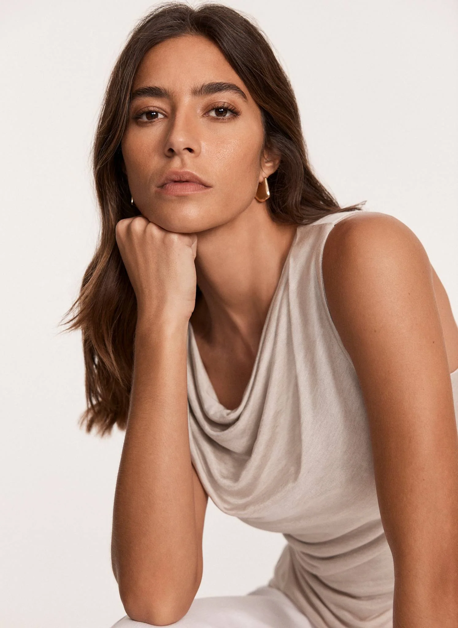Neutral Drape Neck Top - Image 4