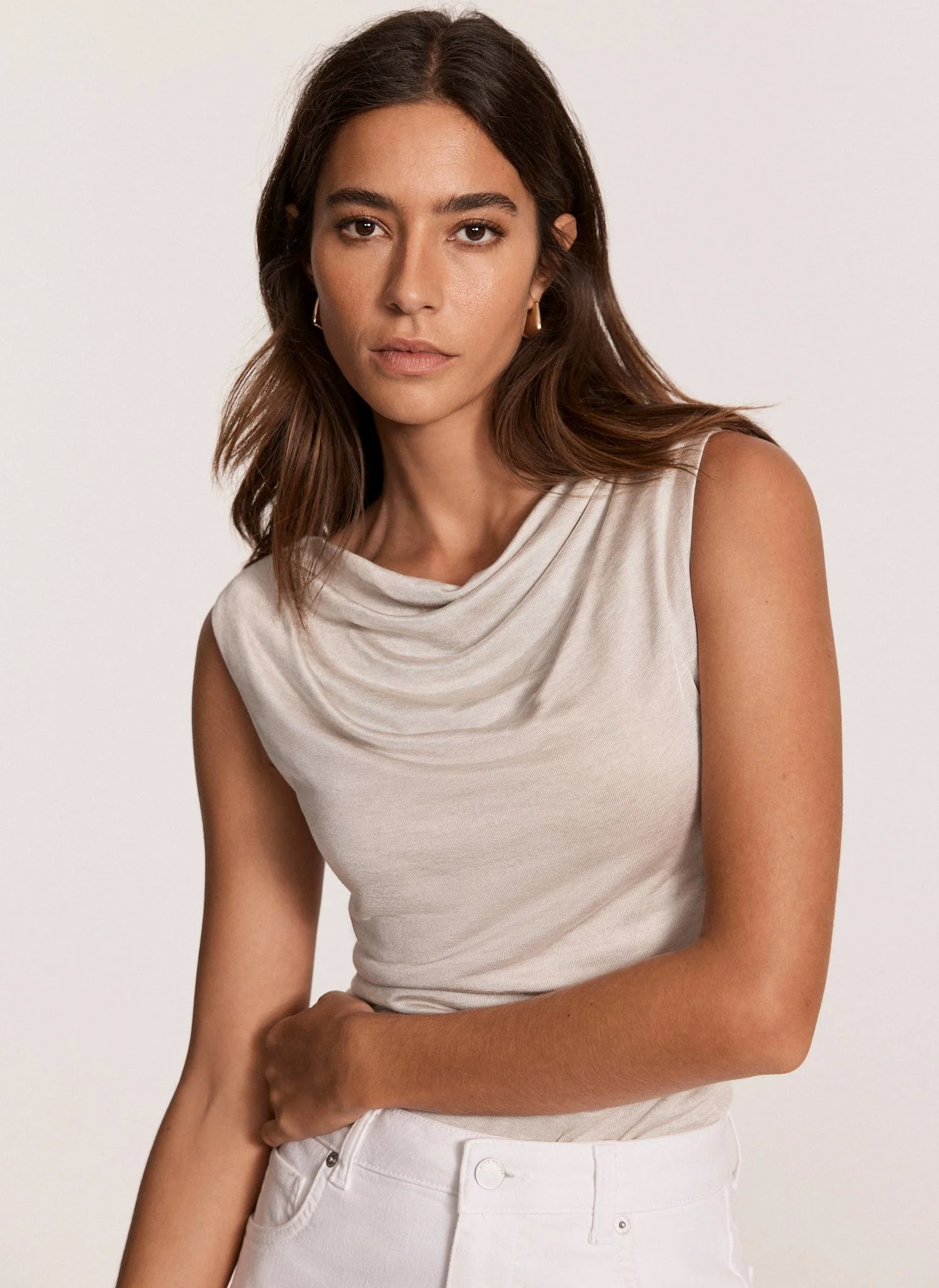 Neutral Drape Neck Top - Image 5
