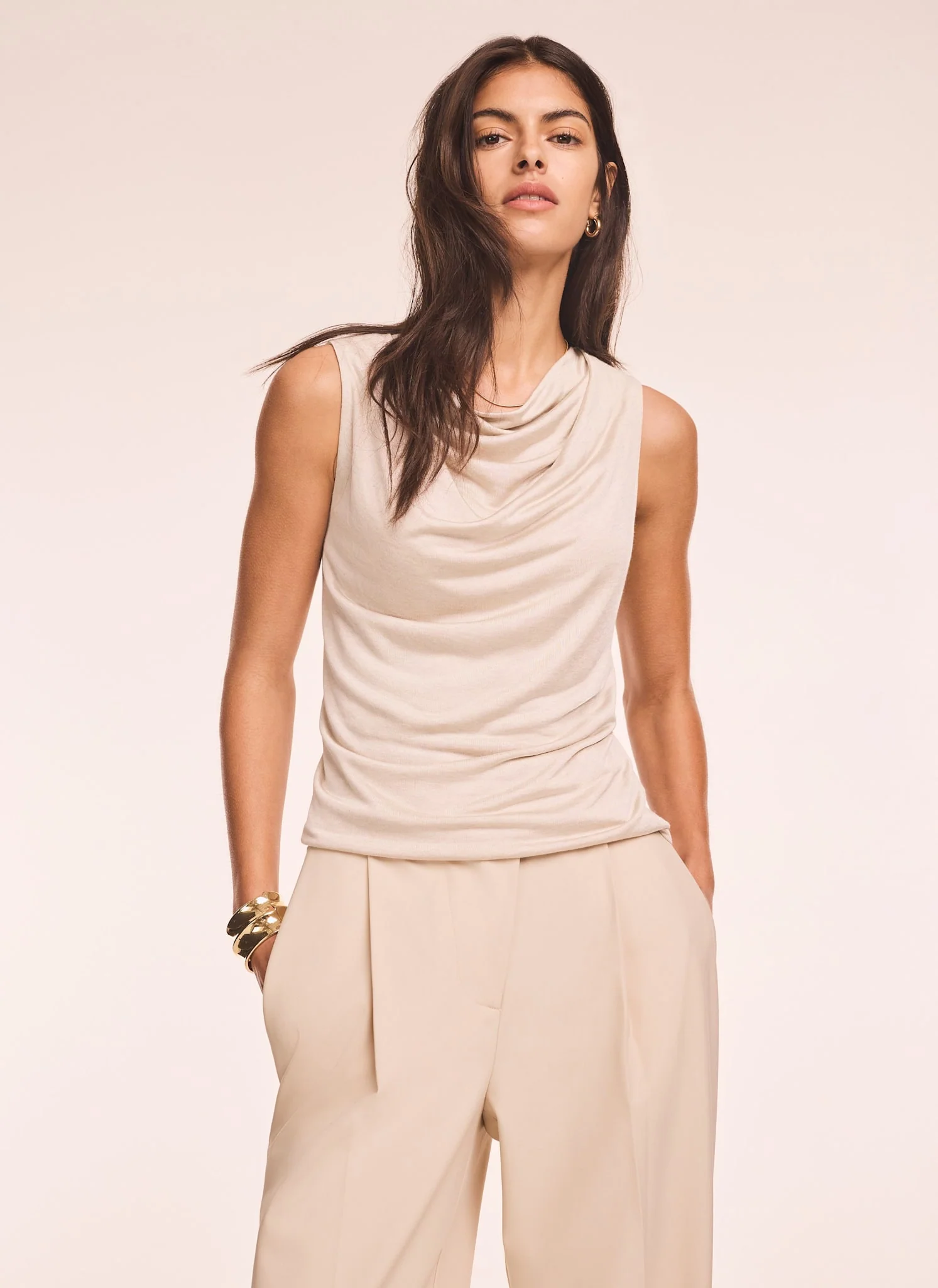 Neutral Drape Neck Top - Image 9