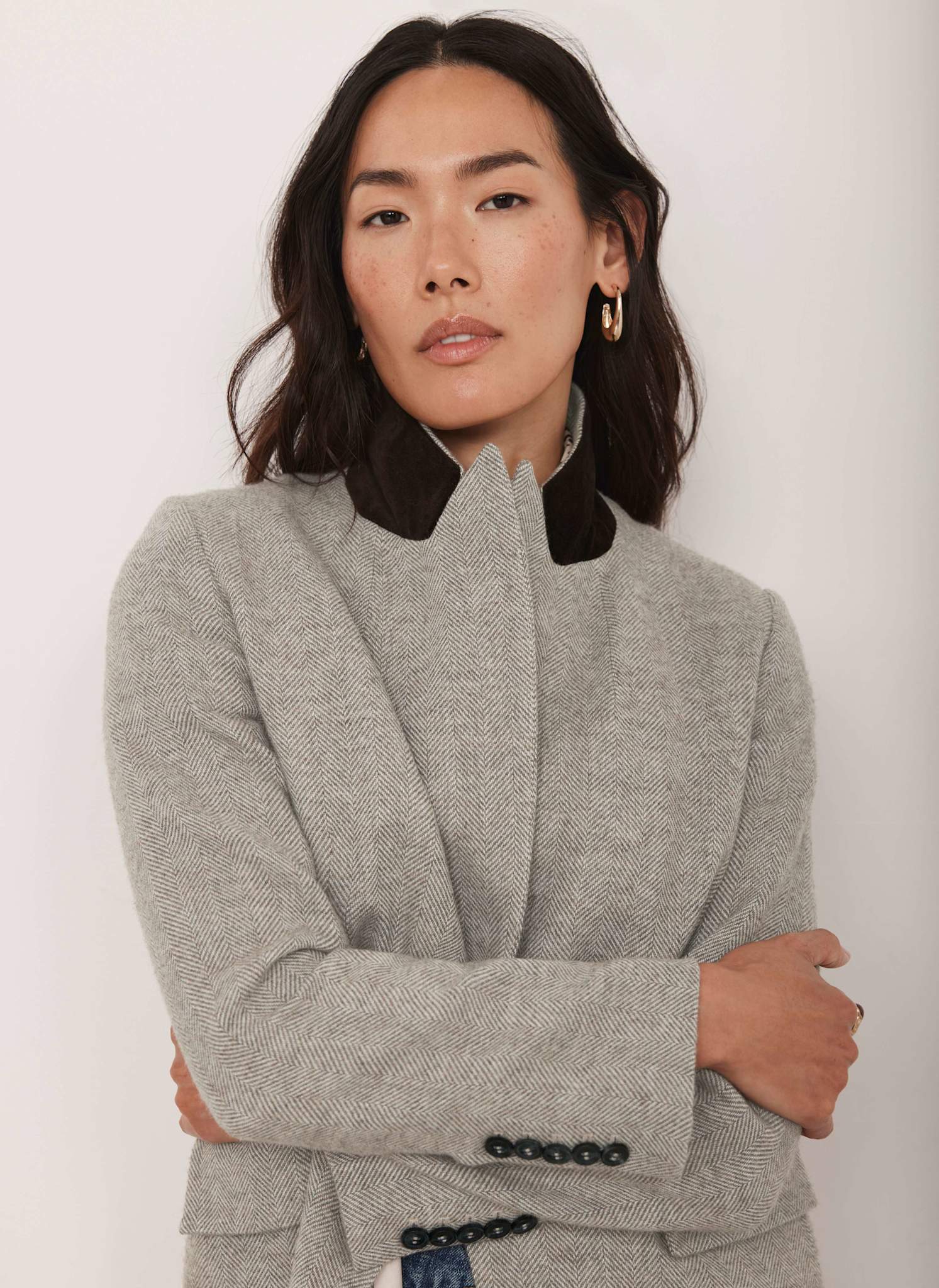 Neutral Herringbone Single Breasted Blazer - Image 4