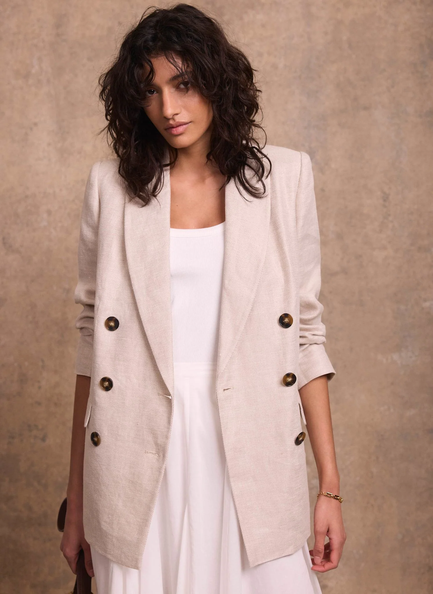 Neutral Linen Double Breasted Blazer - Image 4