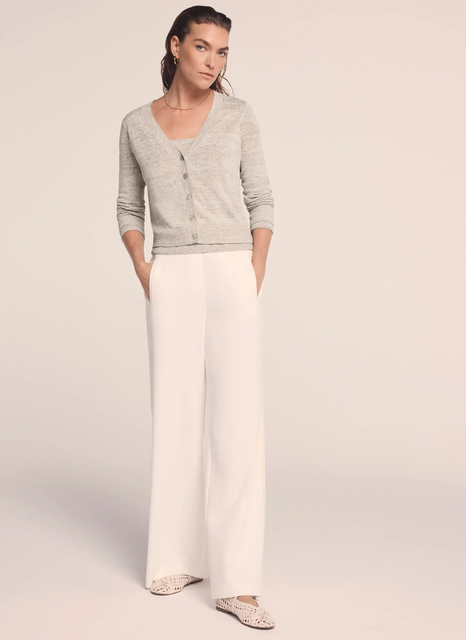 Neutral Linen Blend Layered Cardigan - Image 4
