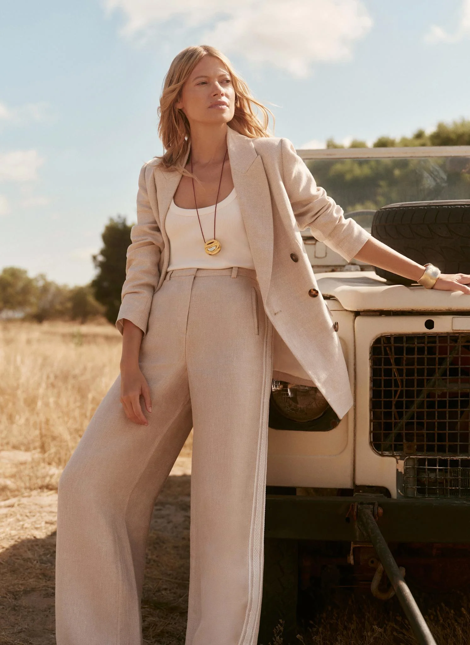 Neutral Linen Side Stripe Trousers - Image 4