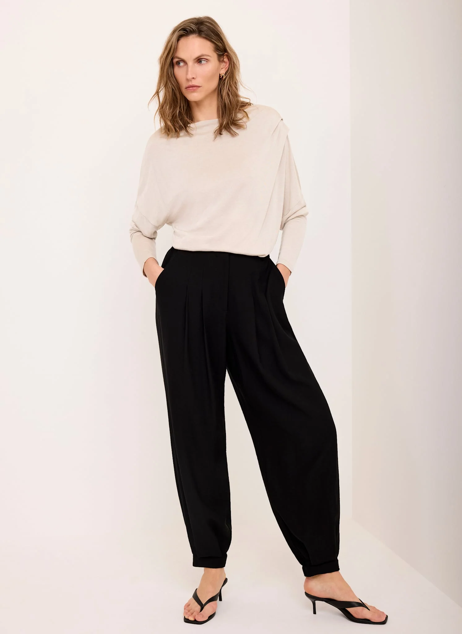 Neutral Metallic Ruched Long Sleeve Top - Image 4