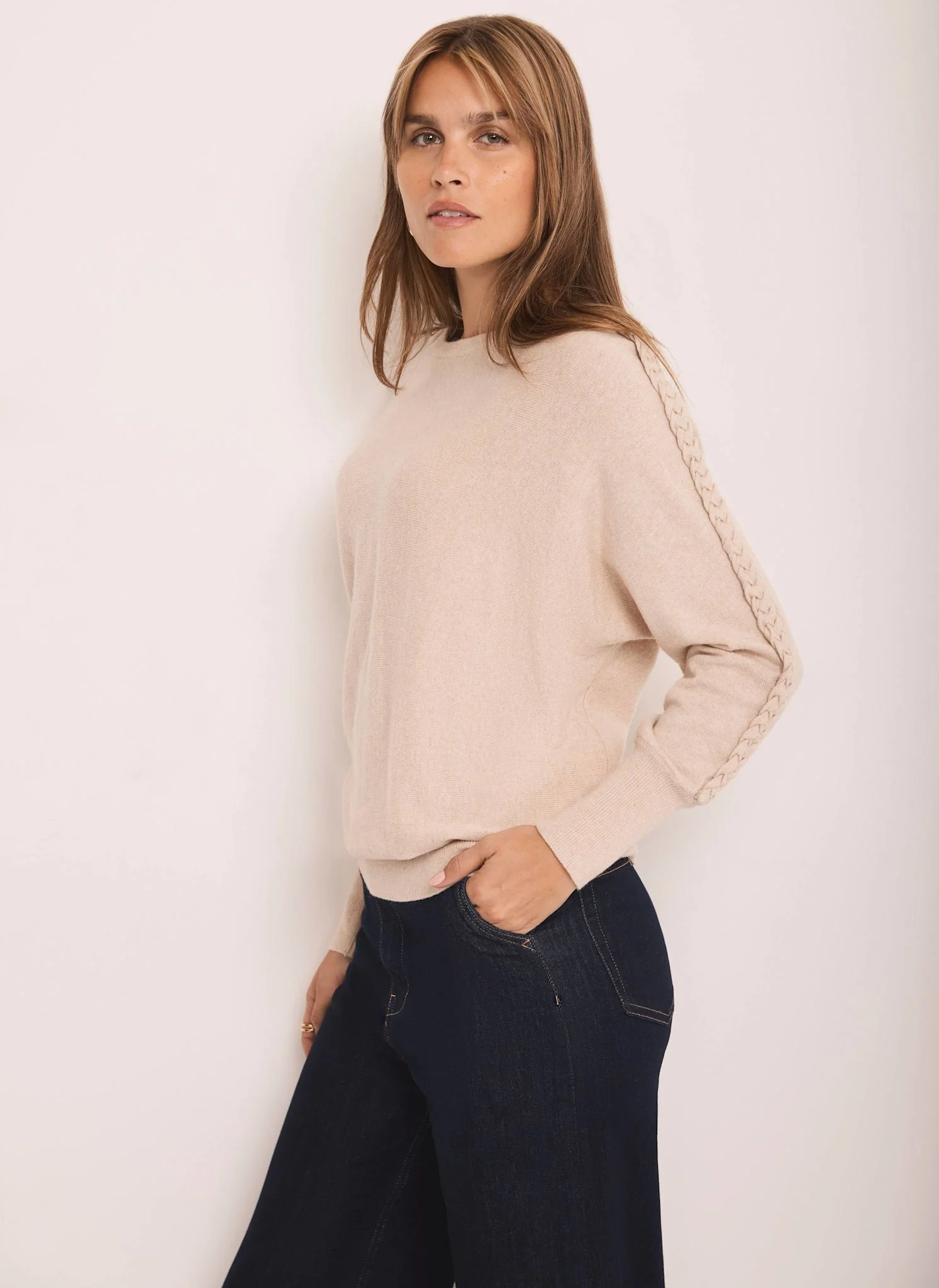 Neutral Cotton Blend Batwing Jumper - Image 2