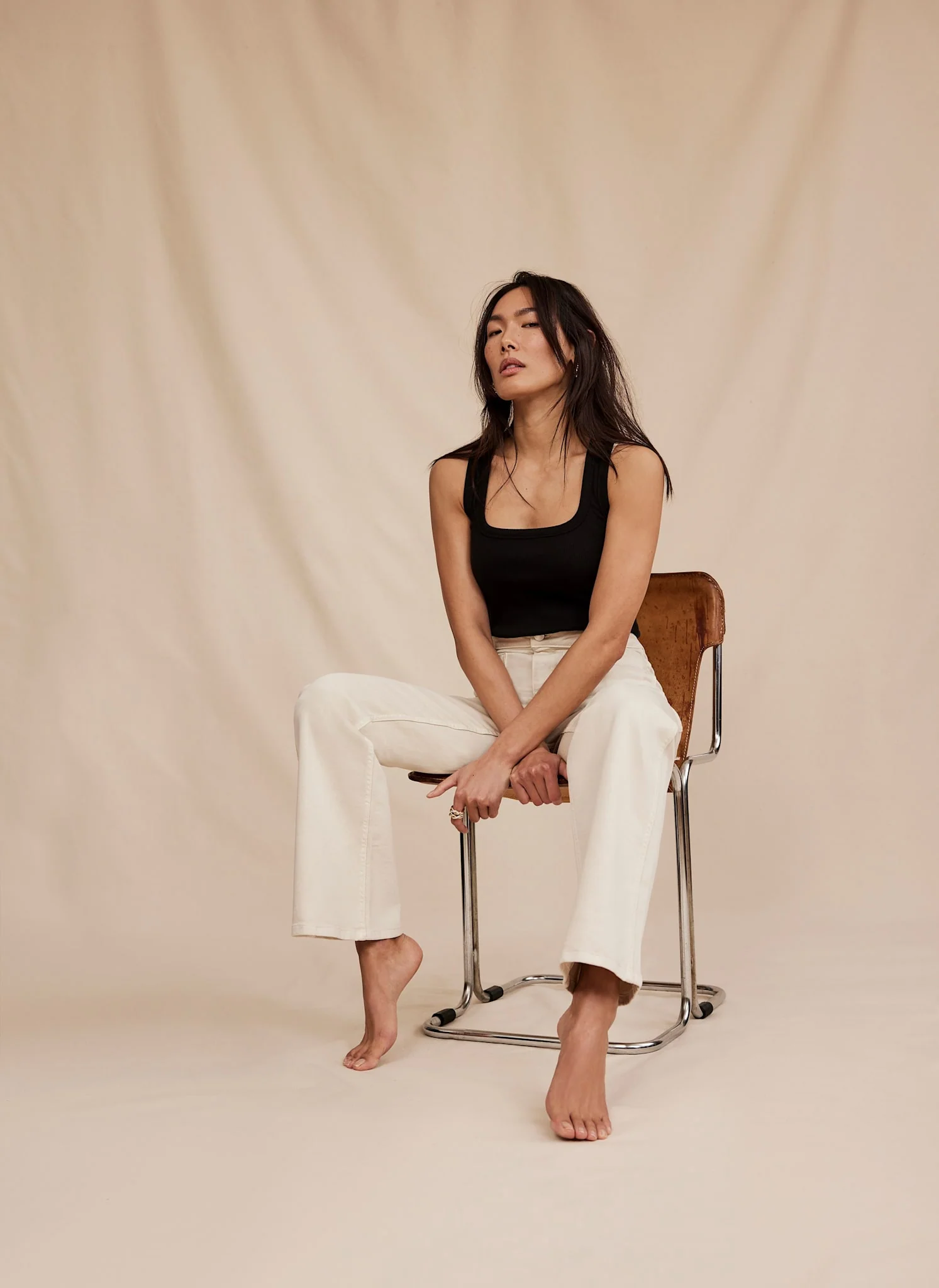 Neutral Relaxed Flare Patch Pocket Jeans - Image 5