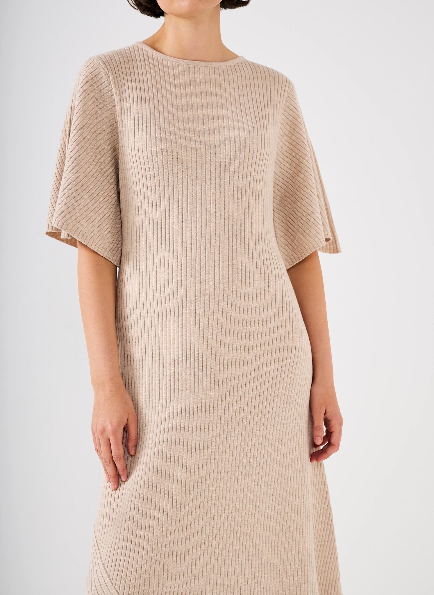 Neutral Rib Knit Asymmetric Dress - Image 6