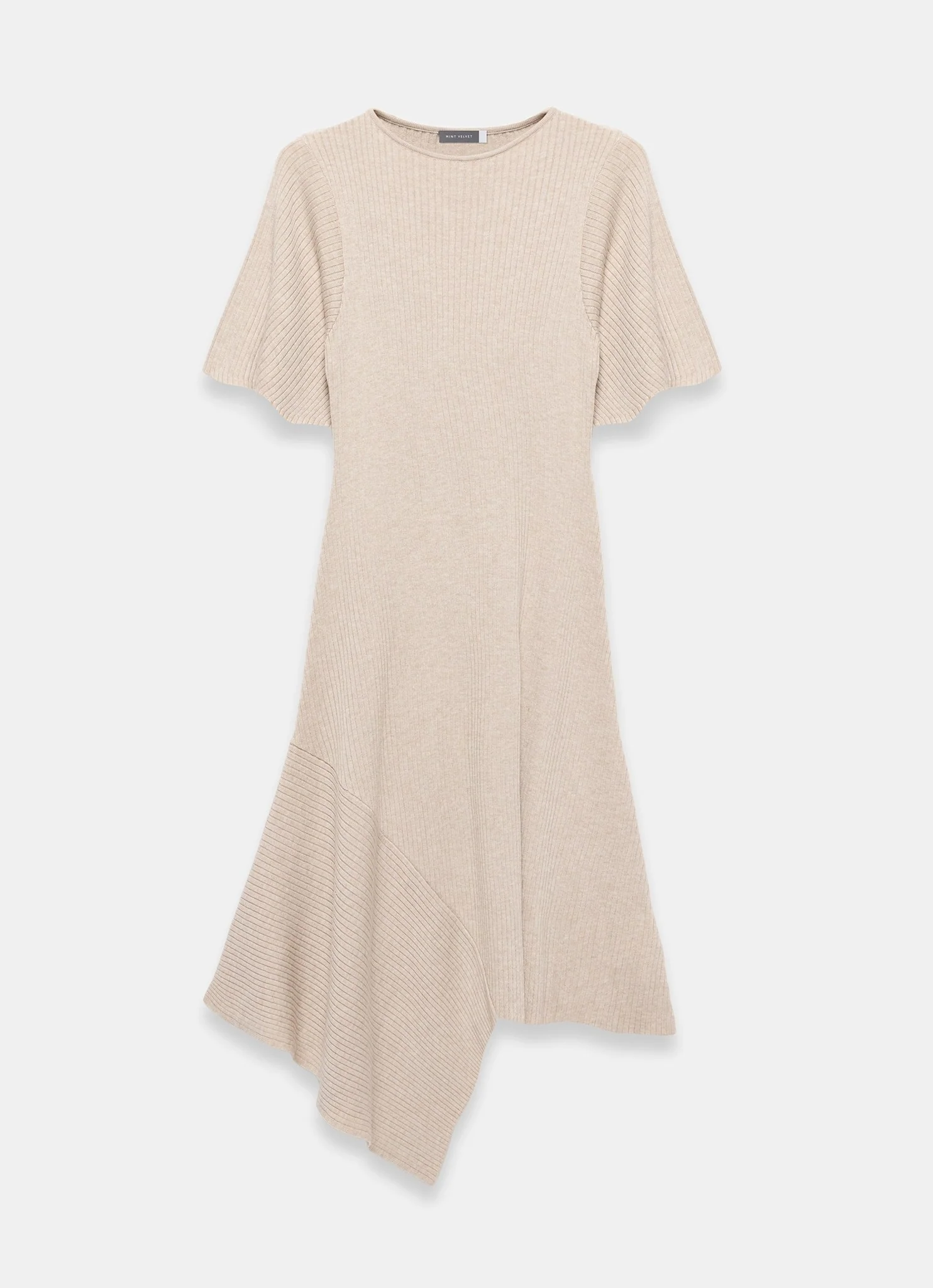 Neutral Rib Knit Asymmetric Dress - Image 7