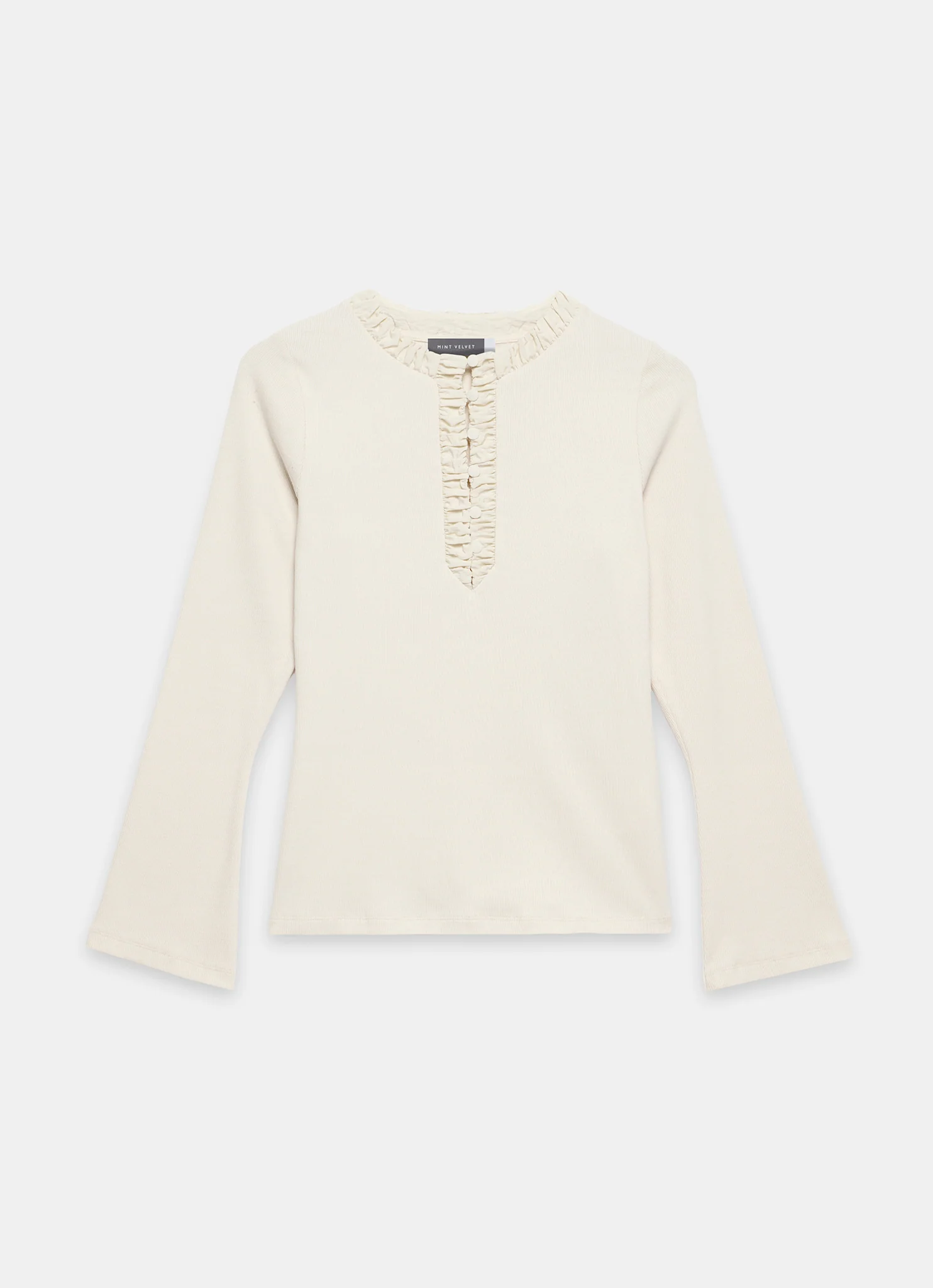 Neutral Ruched Cotton blend Henley Top - Image 7