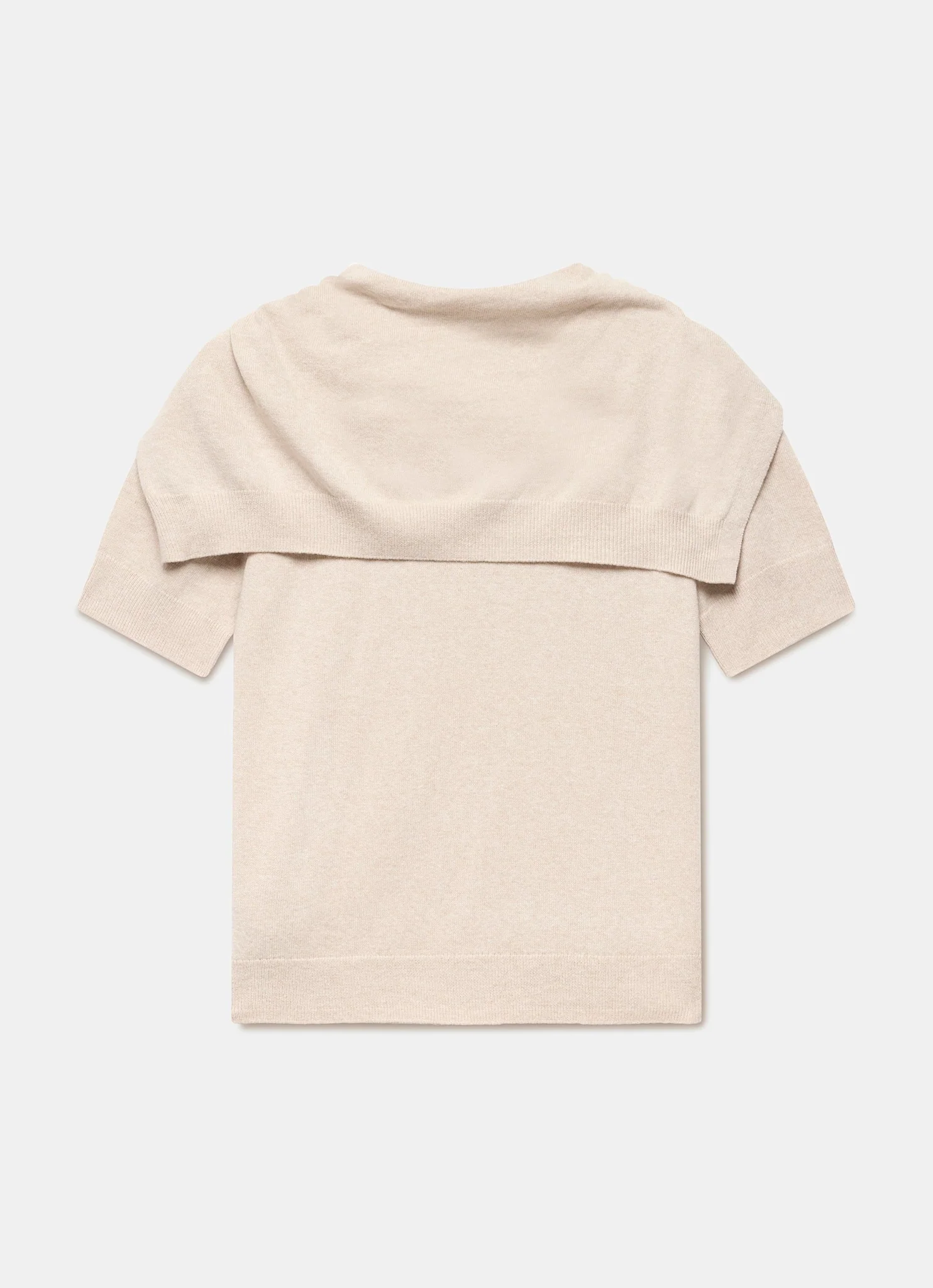 Neutral Cotton Blend Scarf Detail Knit Top - Image 8