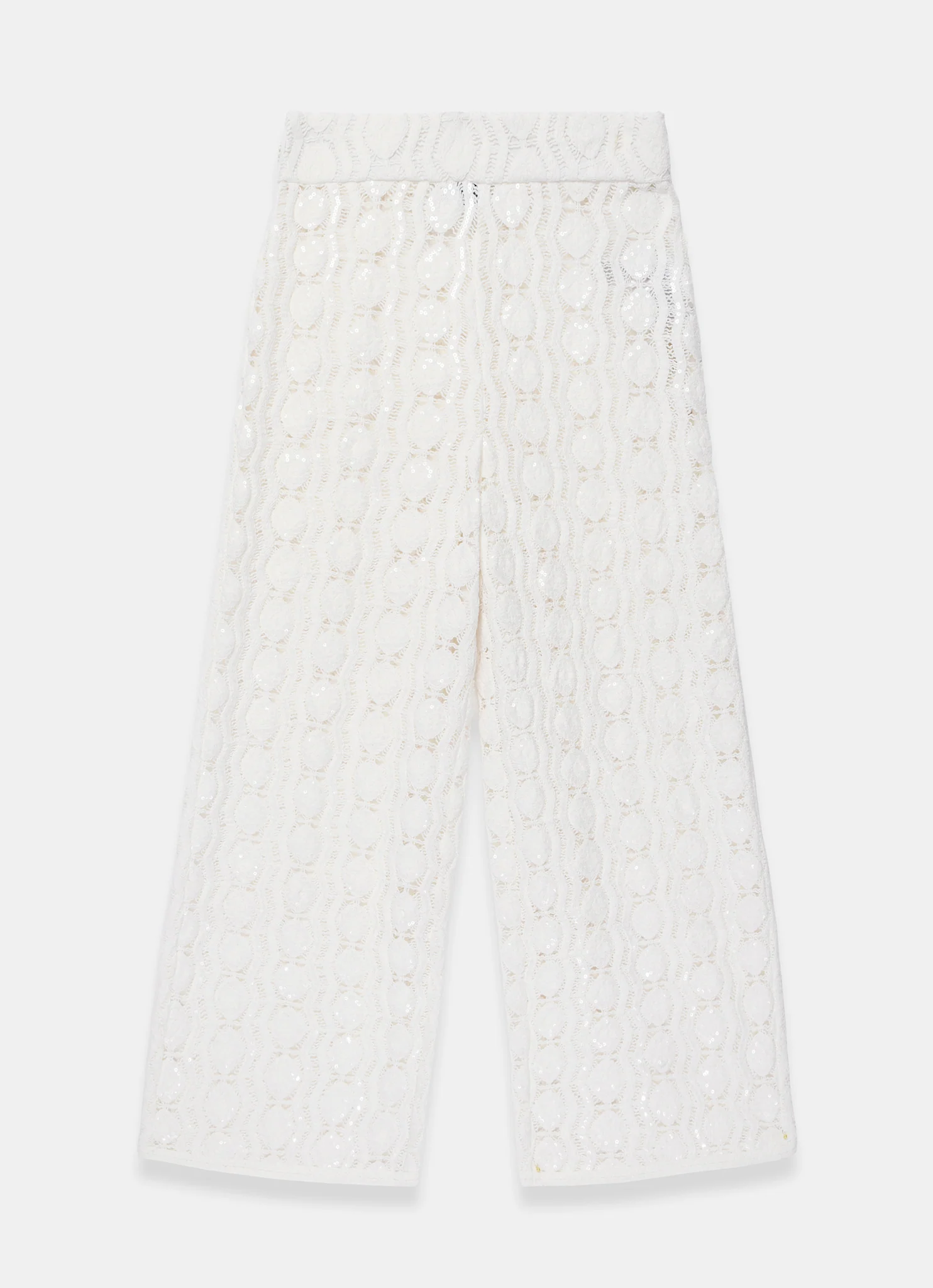 White Crochet Sequin Trousers - Image 7