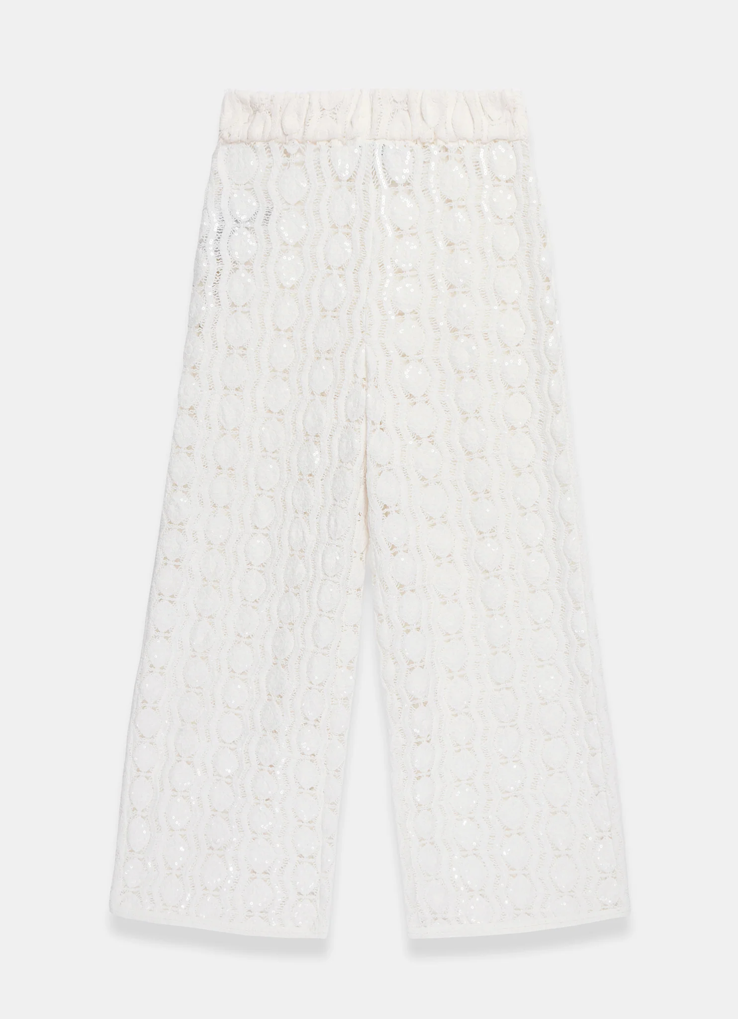 White Crochet Sequin Trousers - Image 8