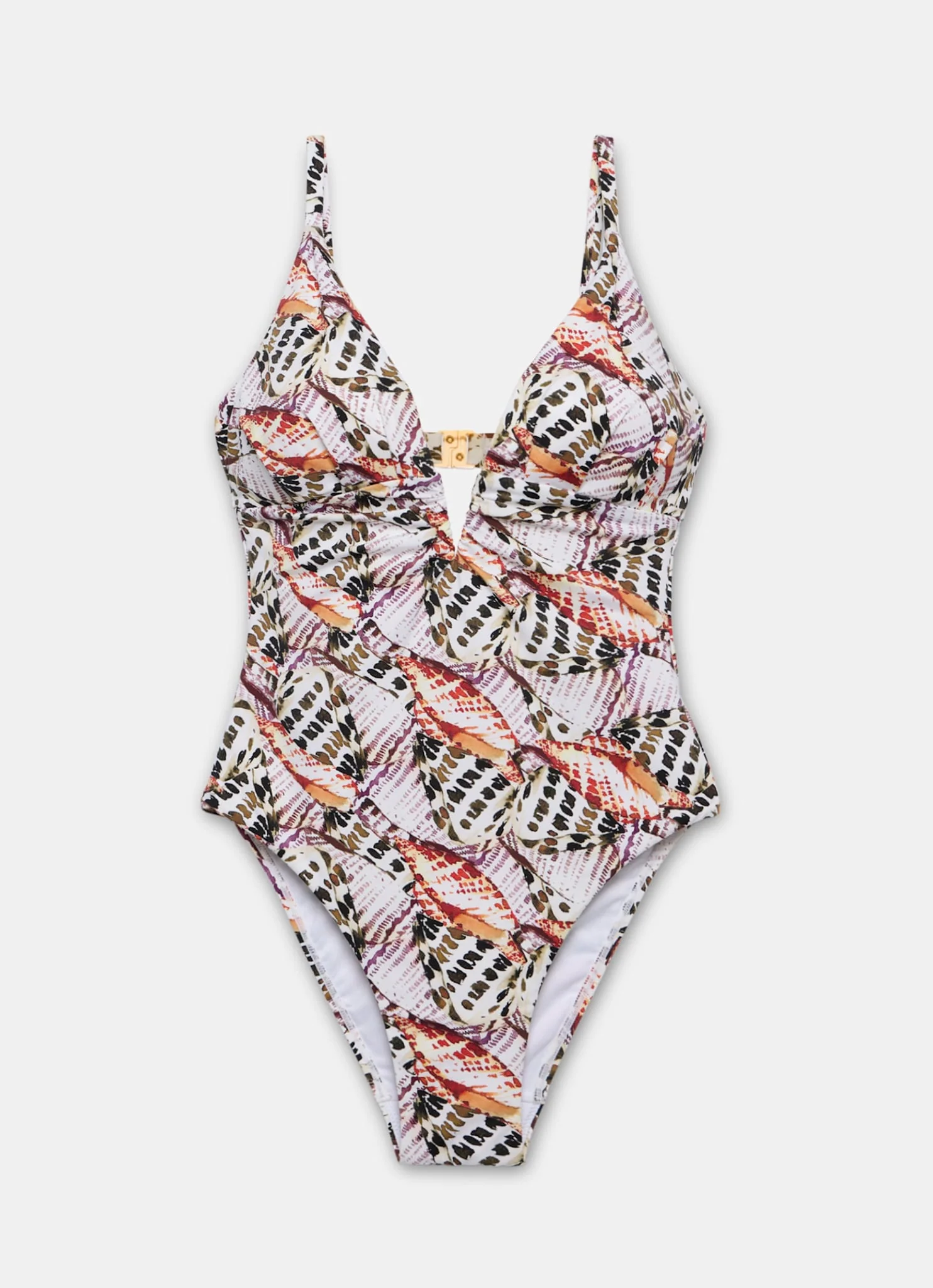 Neutral Printed Plunge Neckline Swimsuit - Image 7