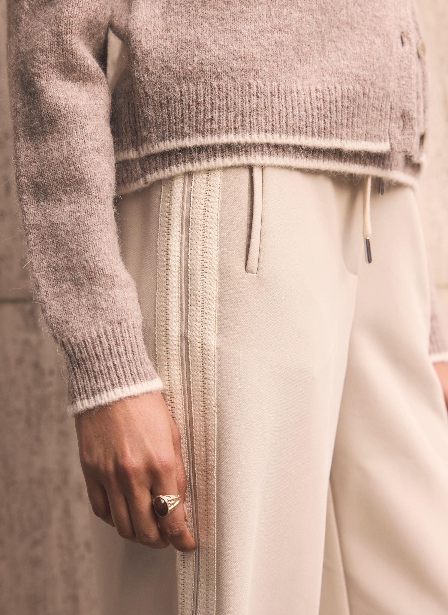 Neutral Crochet Side Stripe Wide Joggers - Image 3