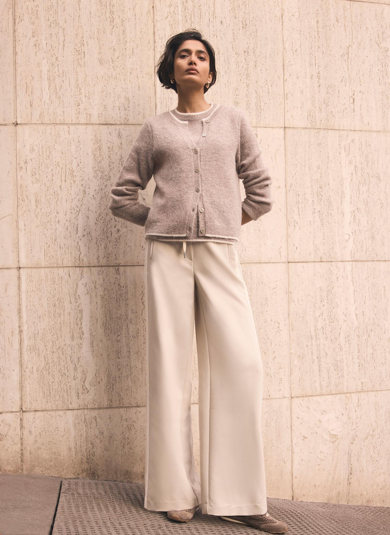 Neutral Crochet Side Stripe Wide Joggers - Image 4