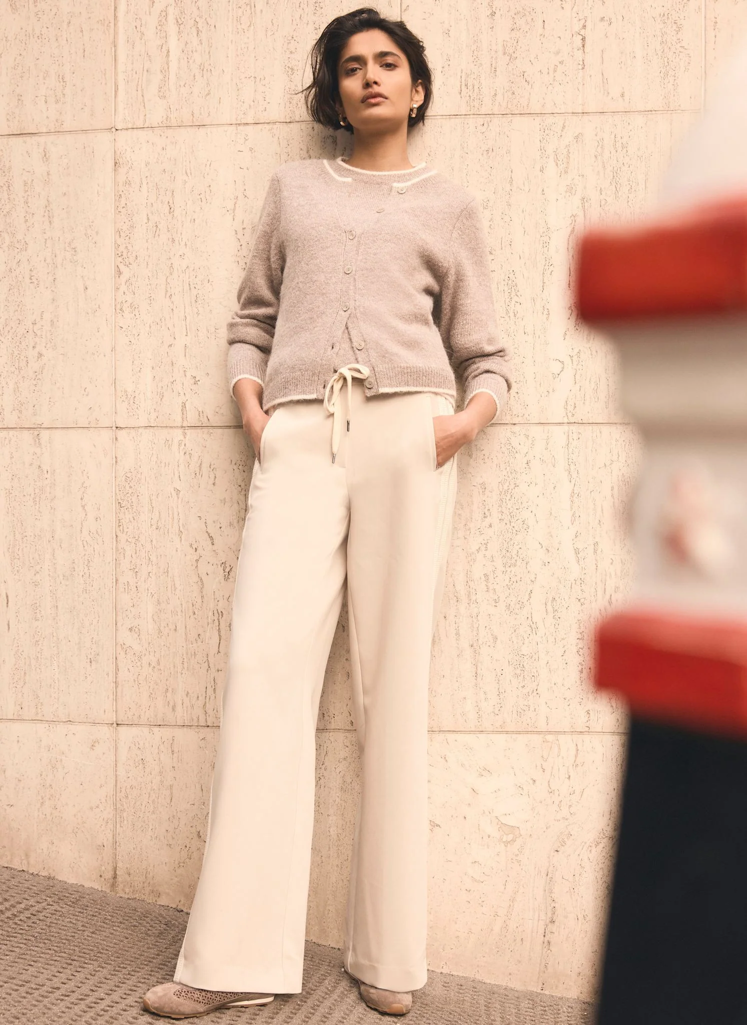 Neutral Crochet Side Stripe Wide Joggers - Image 5