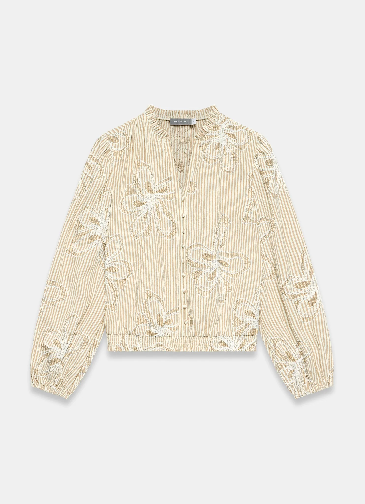 Neutral Floral Stripe Blouse - Image 6