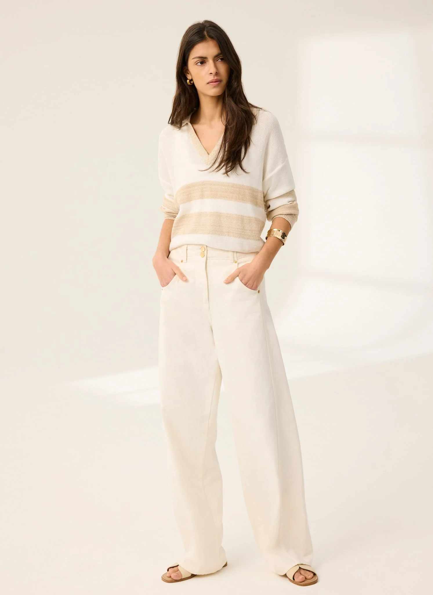 Neutral Sequin Striped Knit Jumper - Image 3