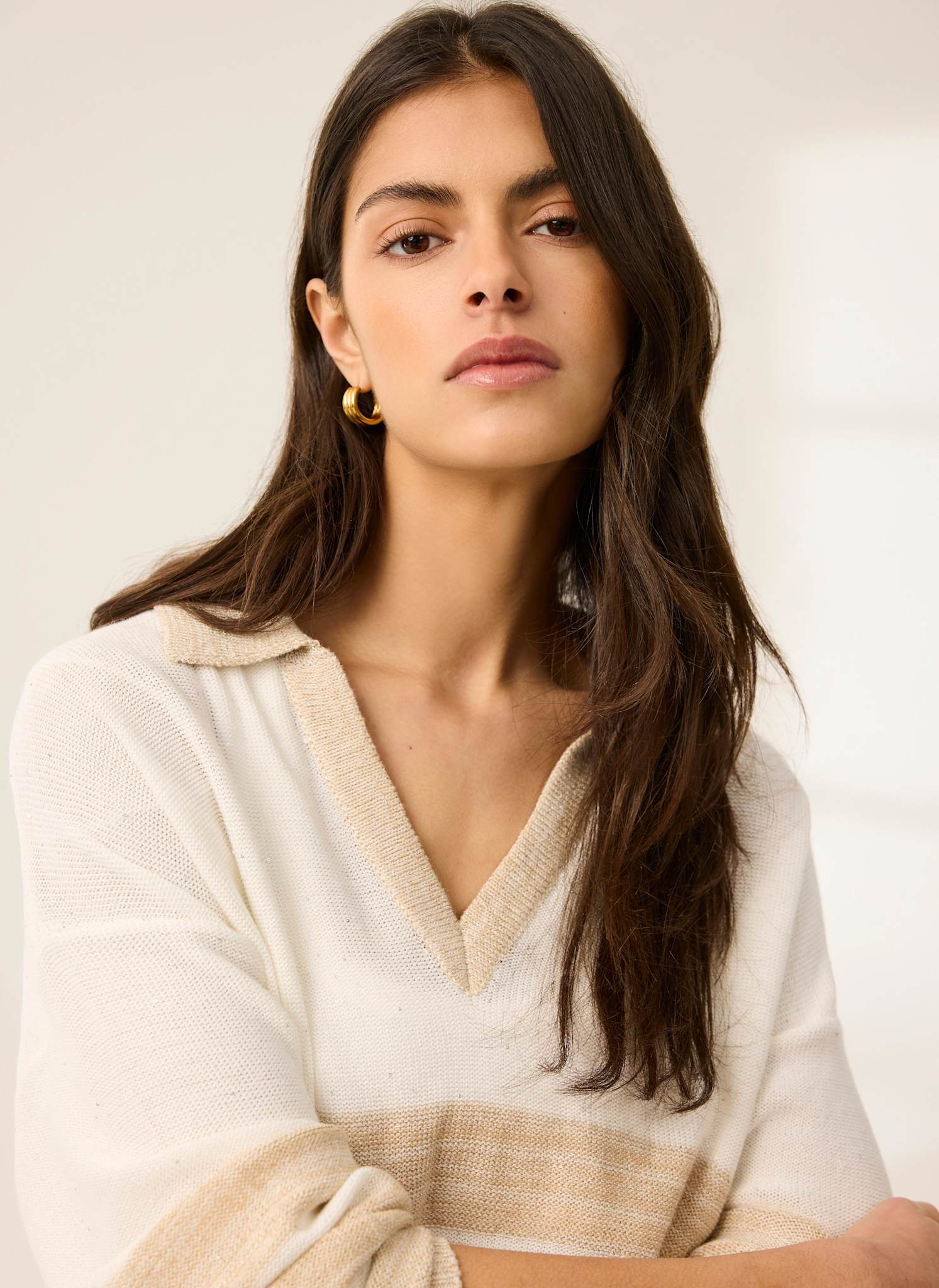 Neutral Sequin Striped Knit Jumper - Image 5