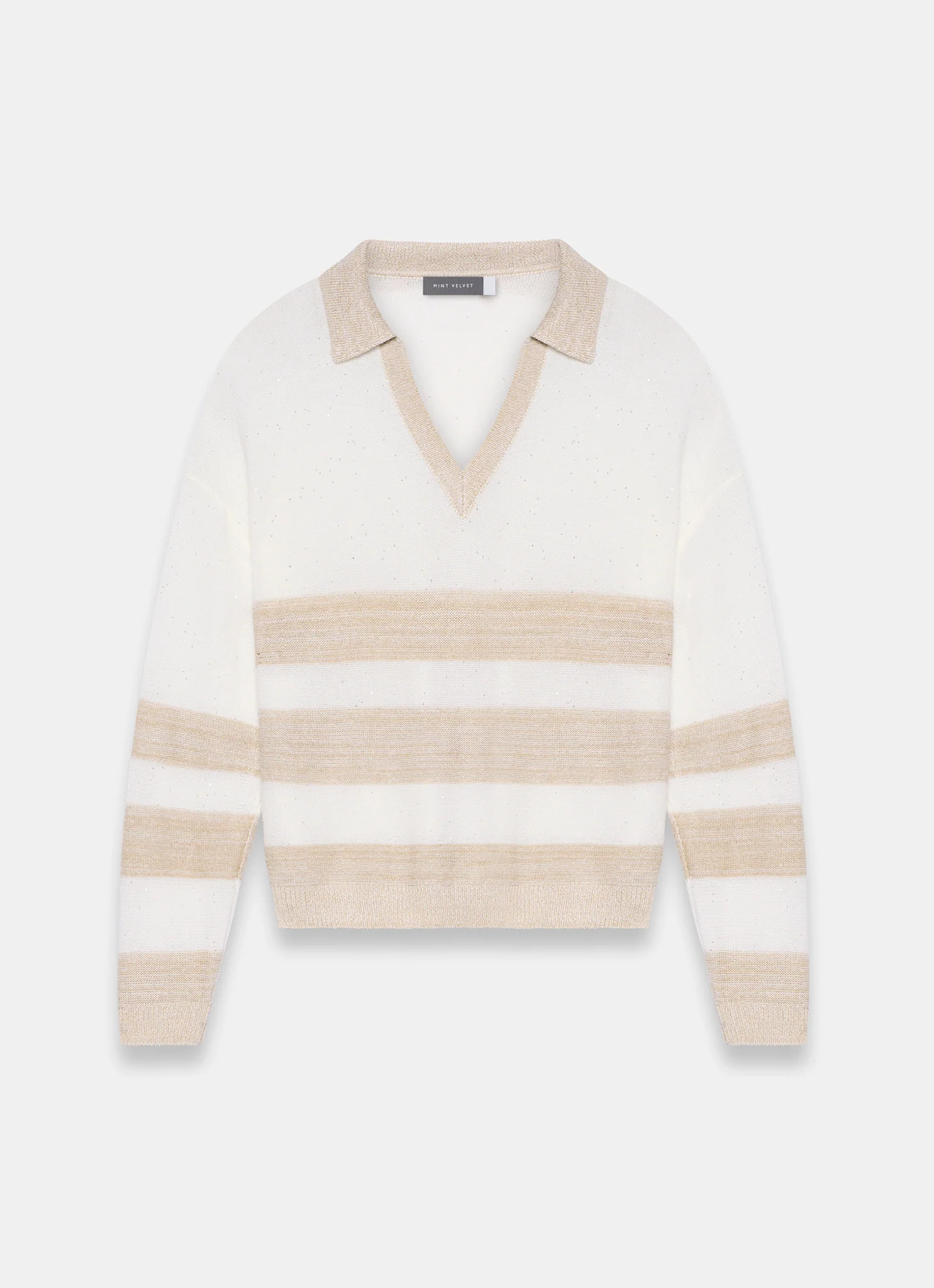 Neutral Sequin Striped Knit Jumper - Image 6