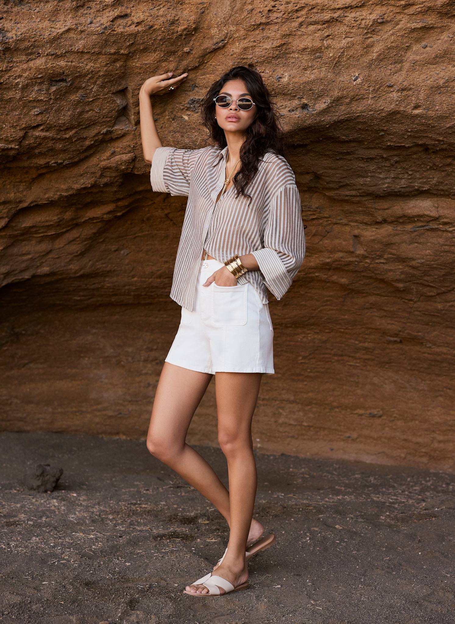 Neutral Striped Sheer Shirt - Image 4