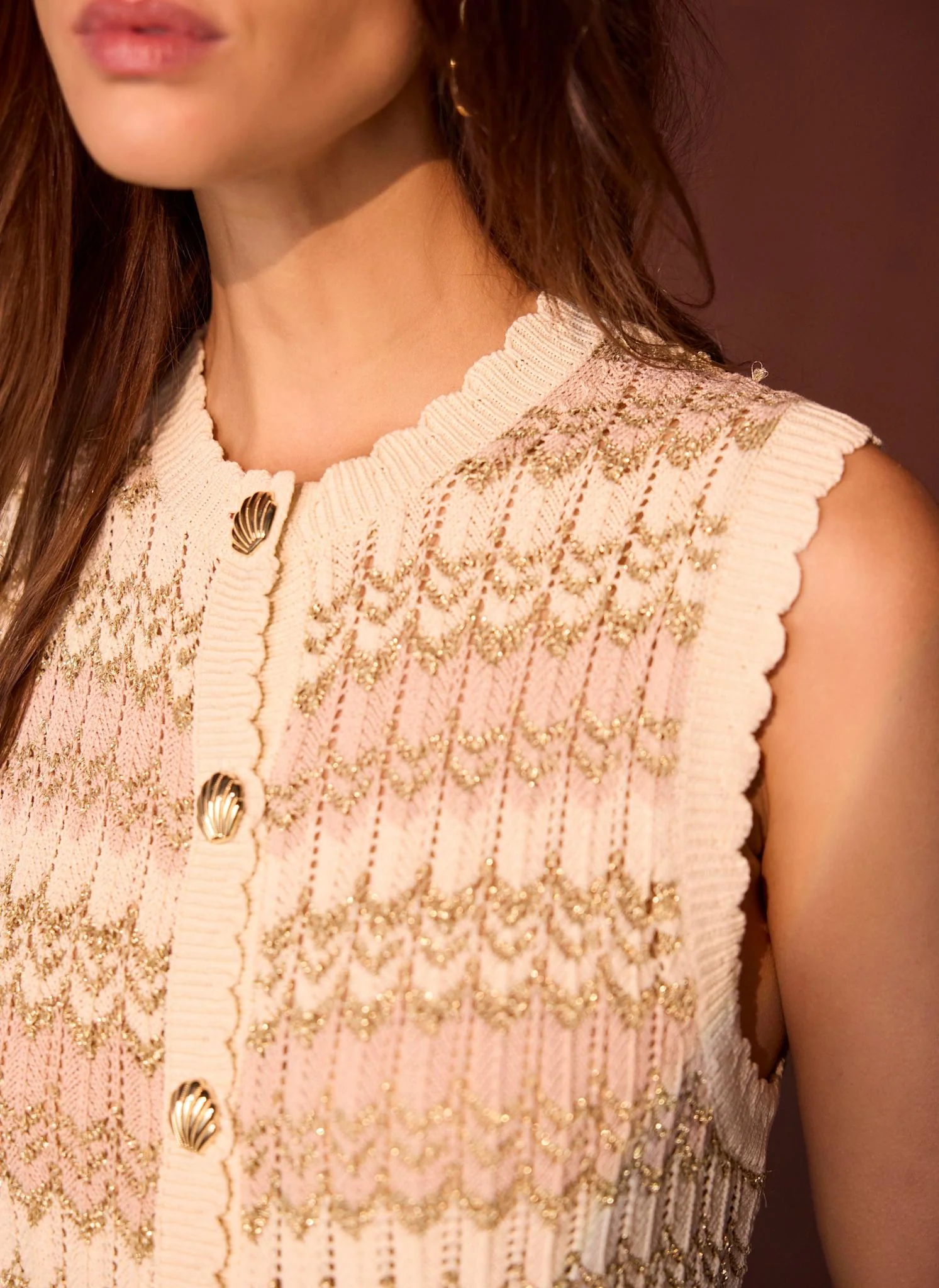 Neutral Striped Crochet Waistcoat - Image 4