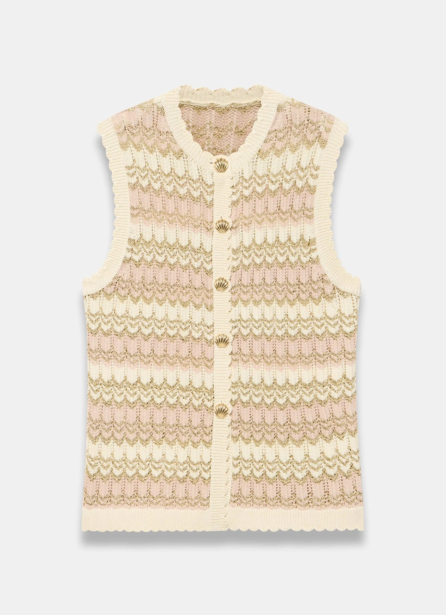 Neutral Striped Crochet Waistcoat - Image 7