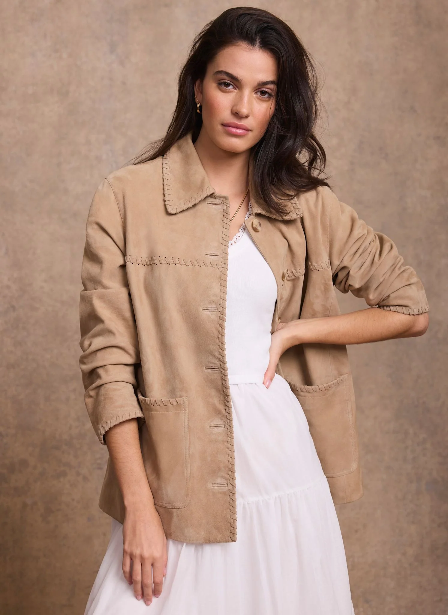 Neutral Suede Stitch Shacket - Image 3