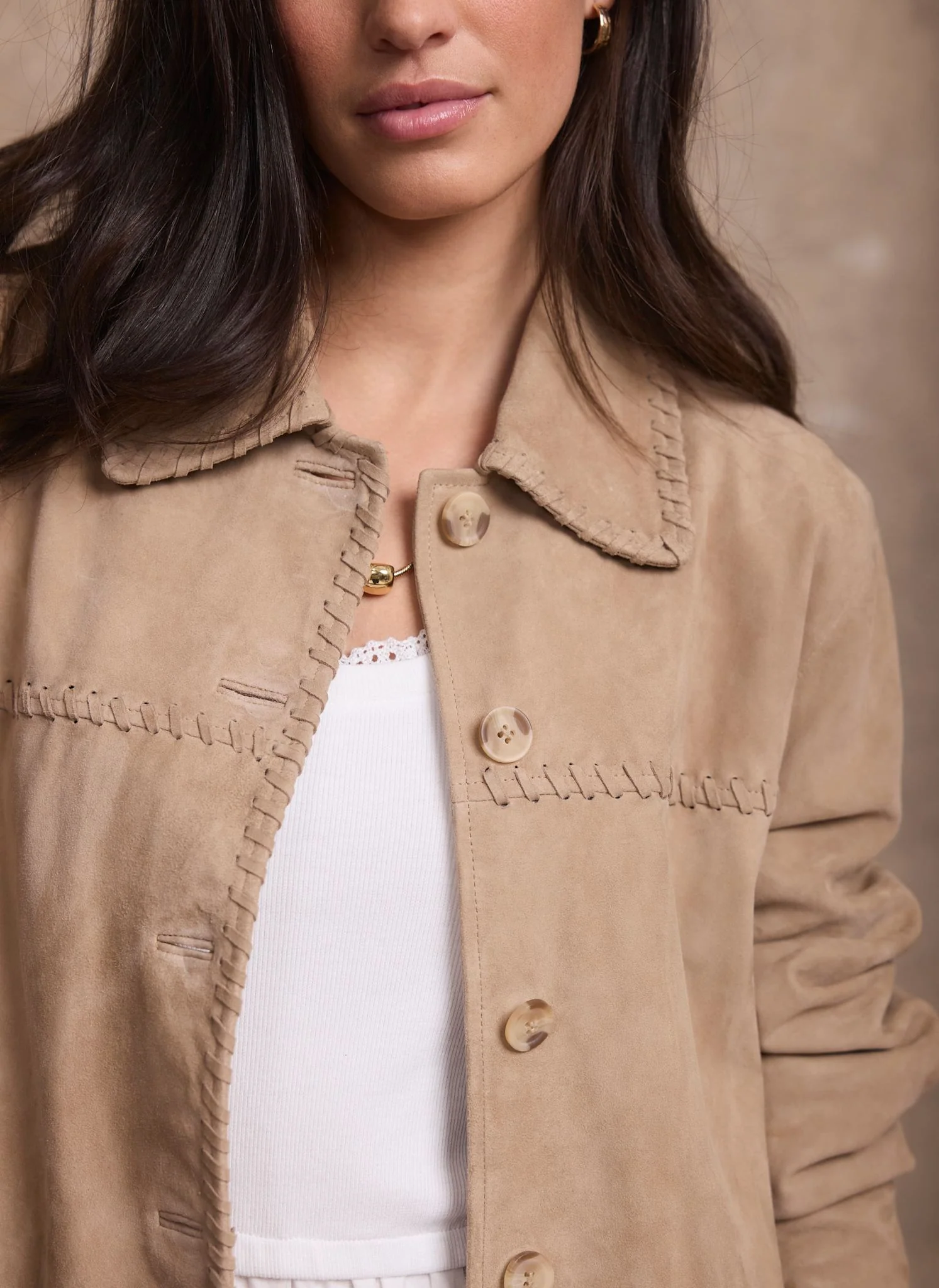 Neutral Suede Stitch Shacket - Image 4