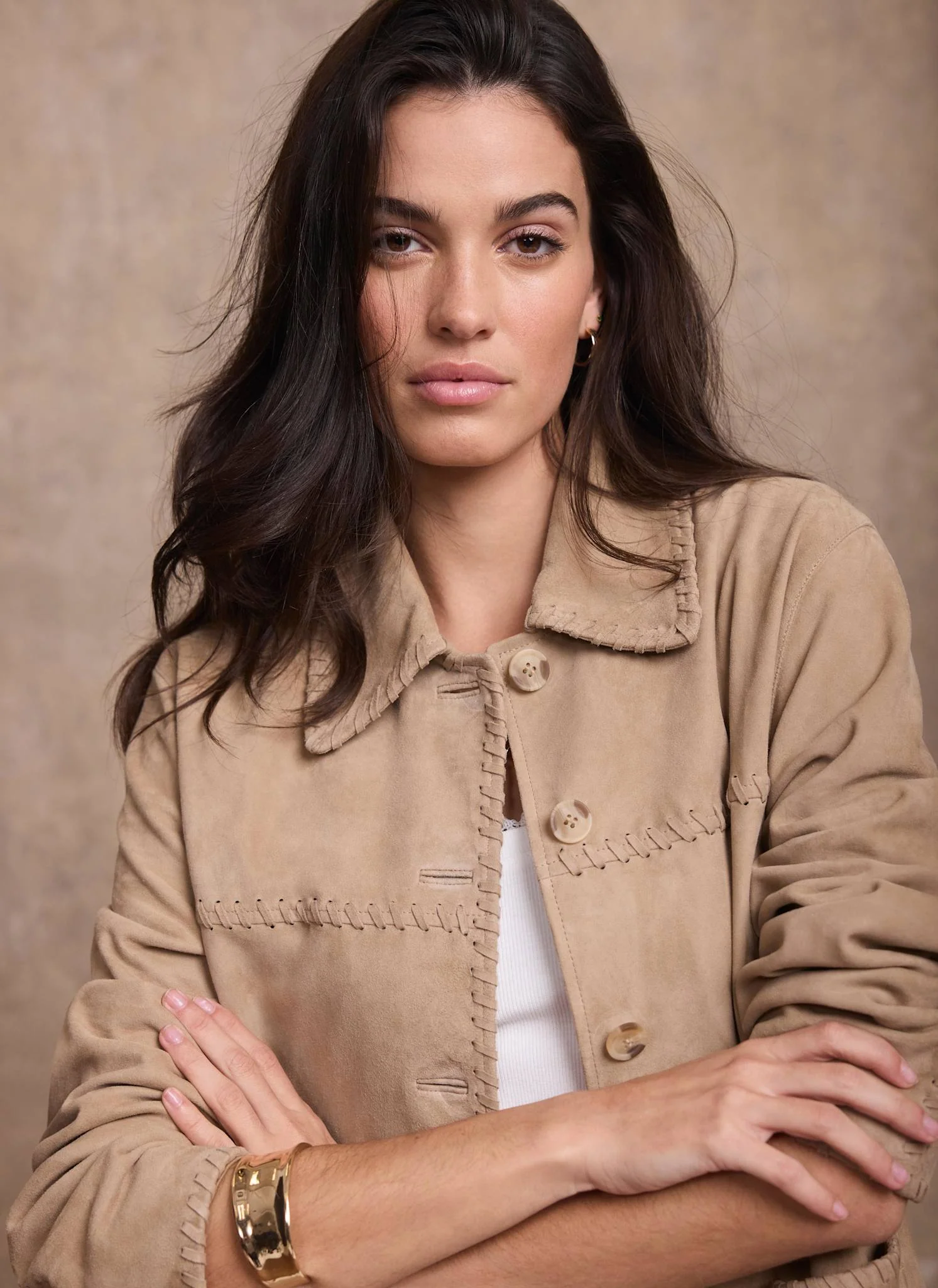 Neutral Suede Stitch Shacket - Image 6