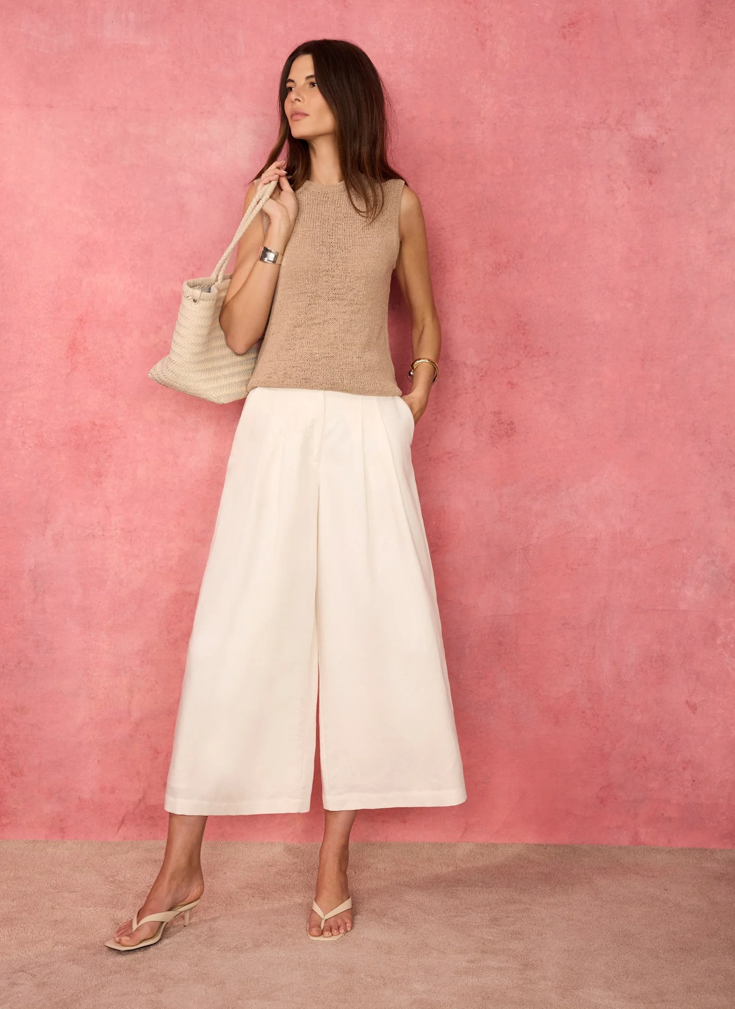 Brown Cotton Blend Sleeveless Knit Top - Image 4