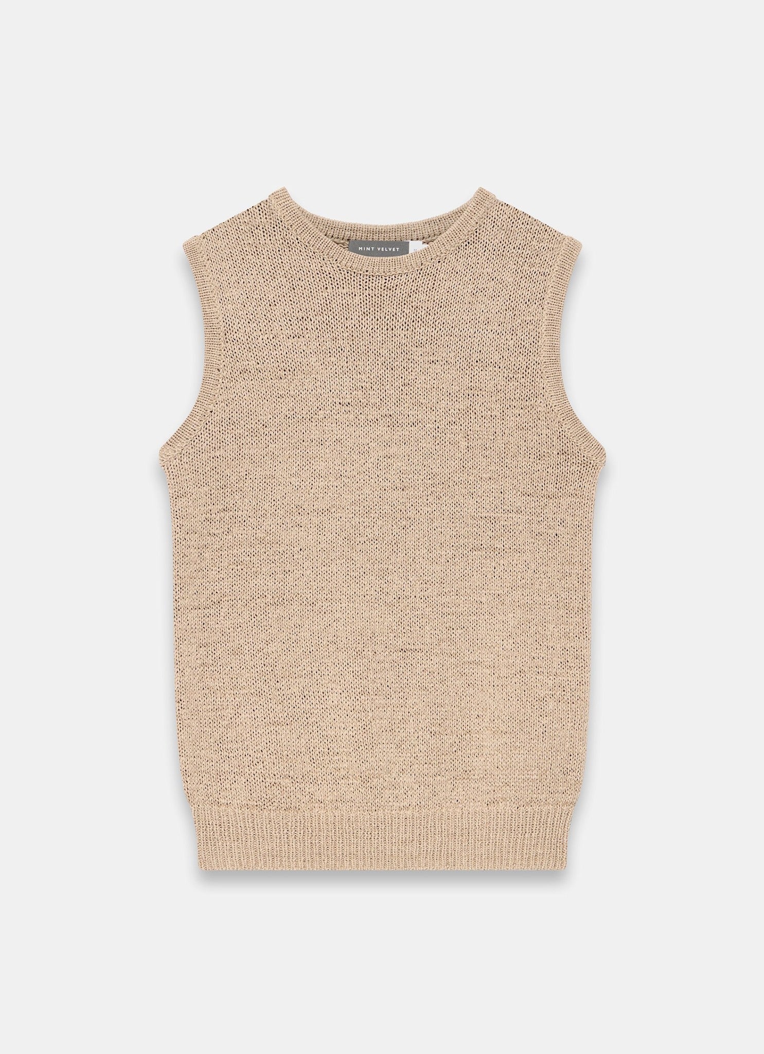 Brown Cotton Blend Sleeveless Knit Top - Image 7
