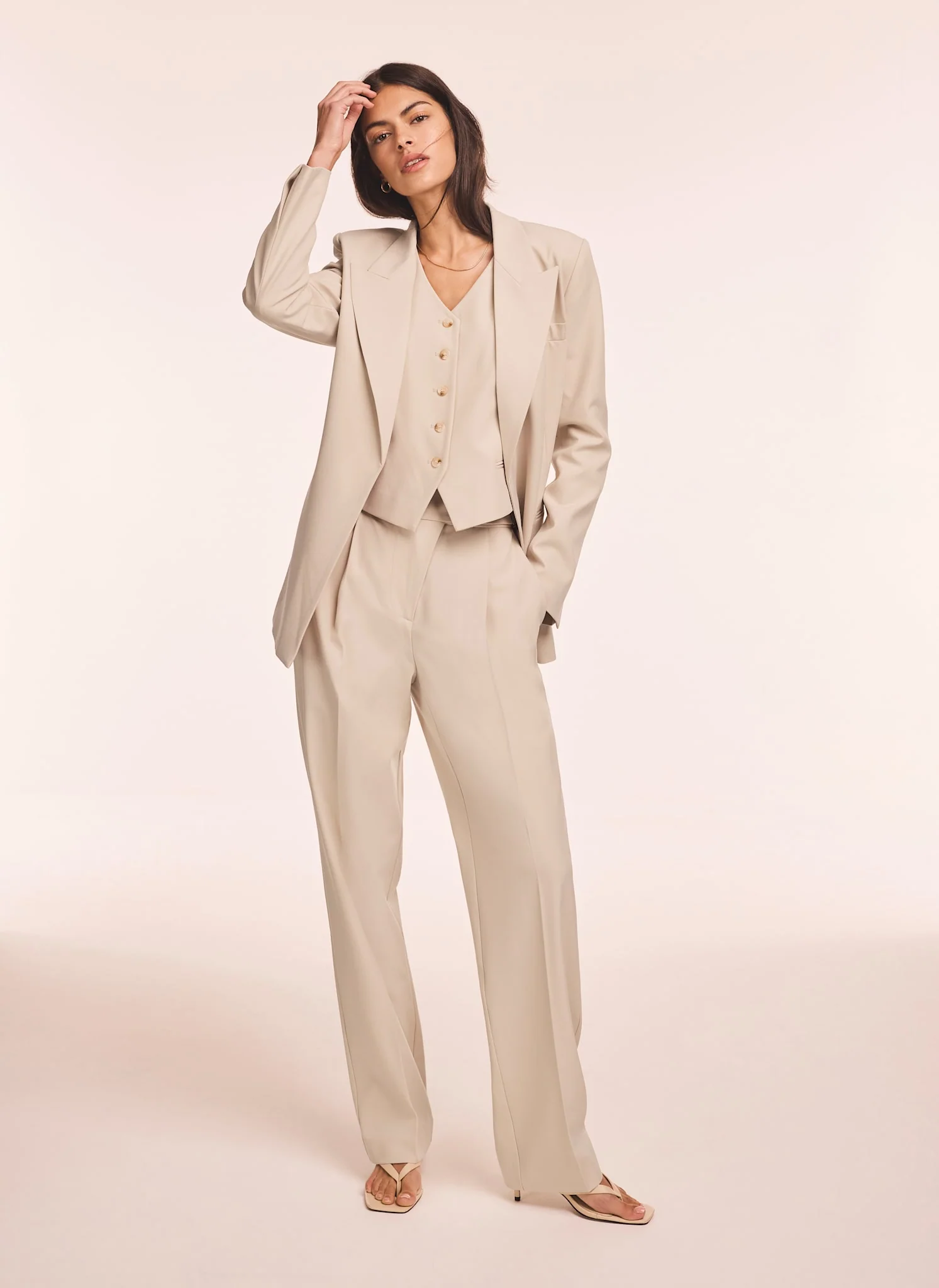 Neutral Tapered Buckle Detail Trousers - Image 3
