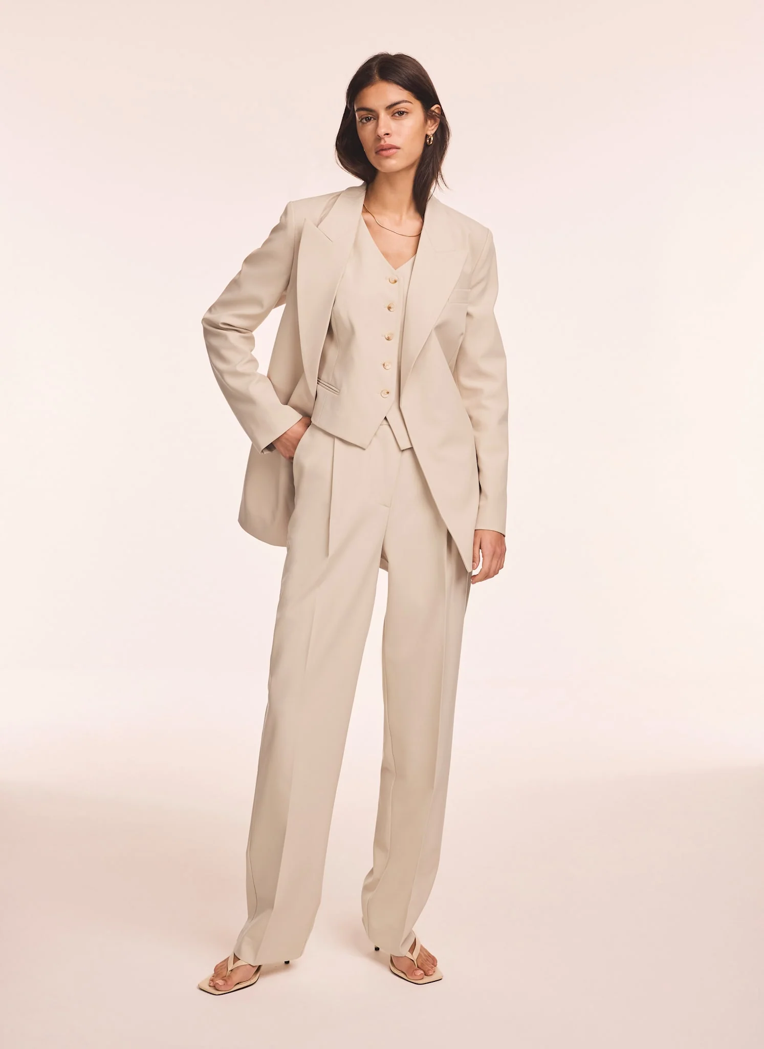 Neutral Tapered Buckle Detail Trousers - Image 5