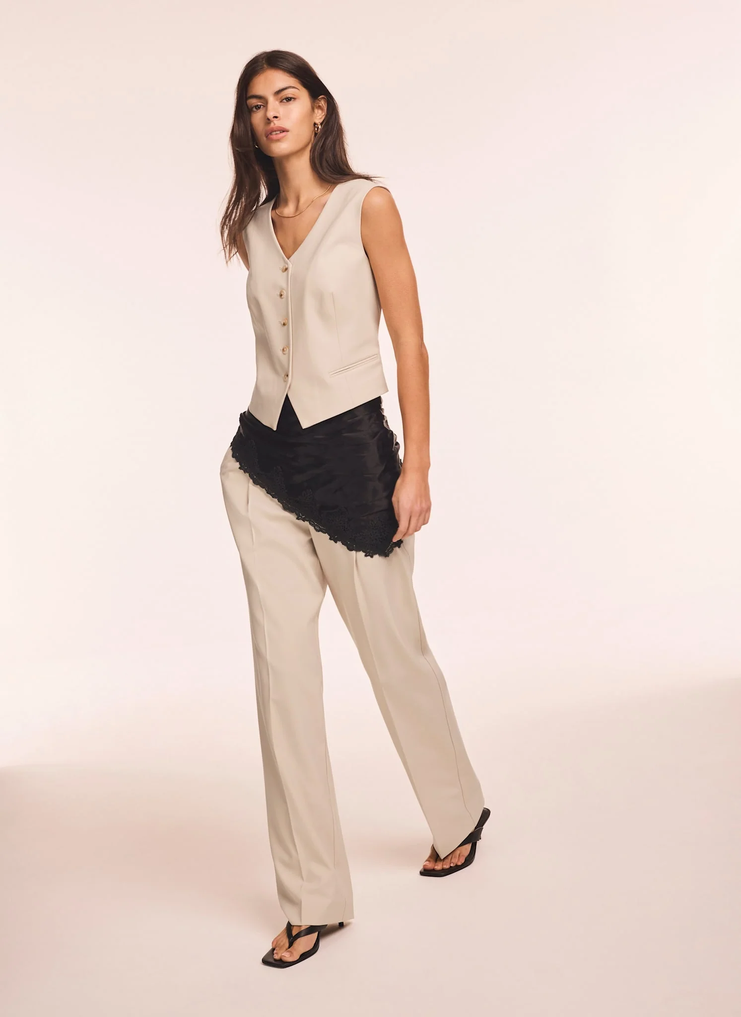 Neutral Tapered Buckle Detail Trousers - Image 6