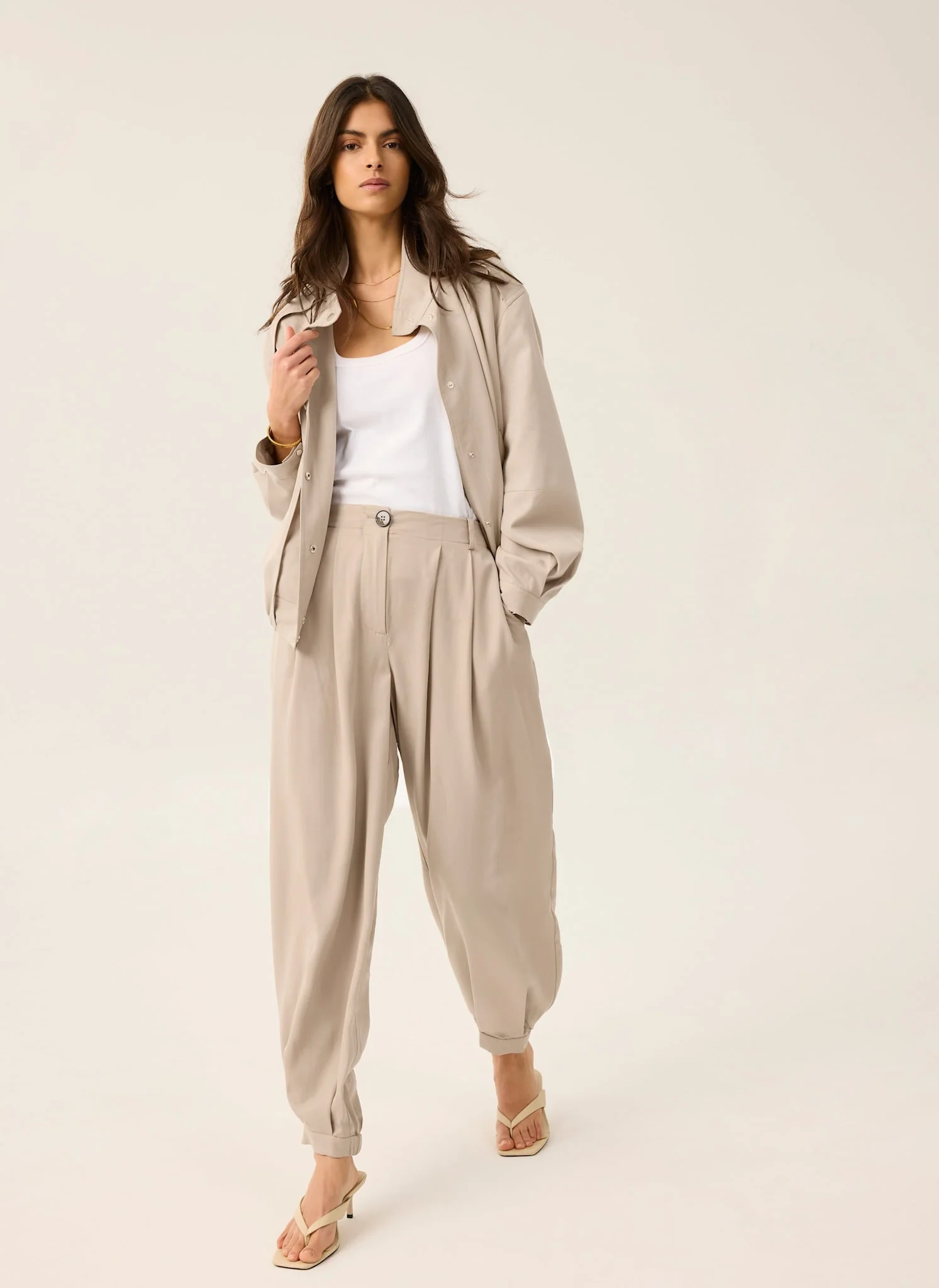 Neutral Tapered Balloon Trousers - Image 3