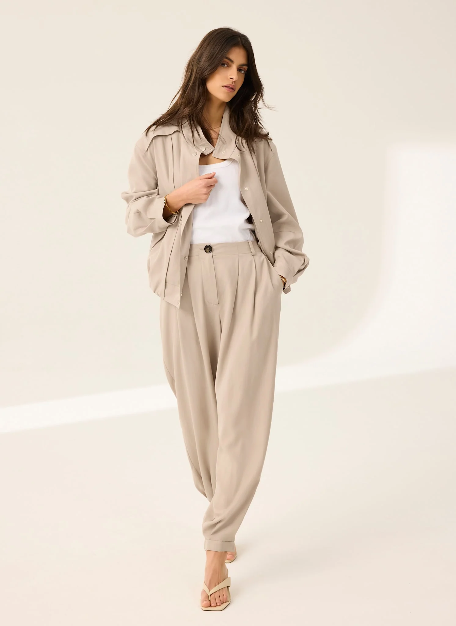 Neutral Tapered Balloon Trousers - Image 6