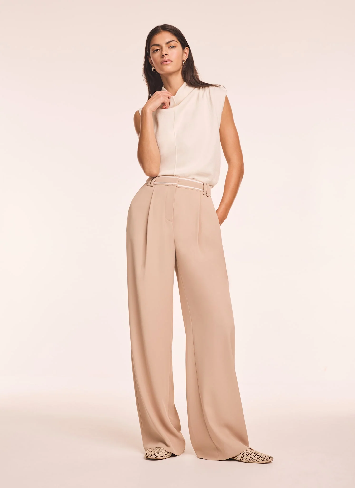 Neutral Waist Detail Wide Trousers