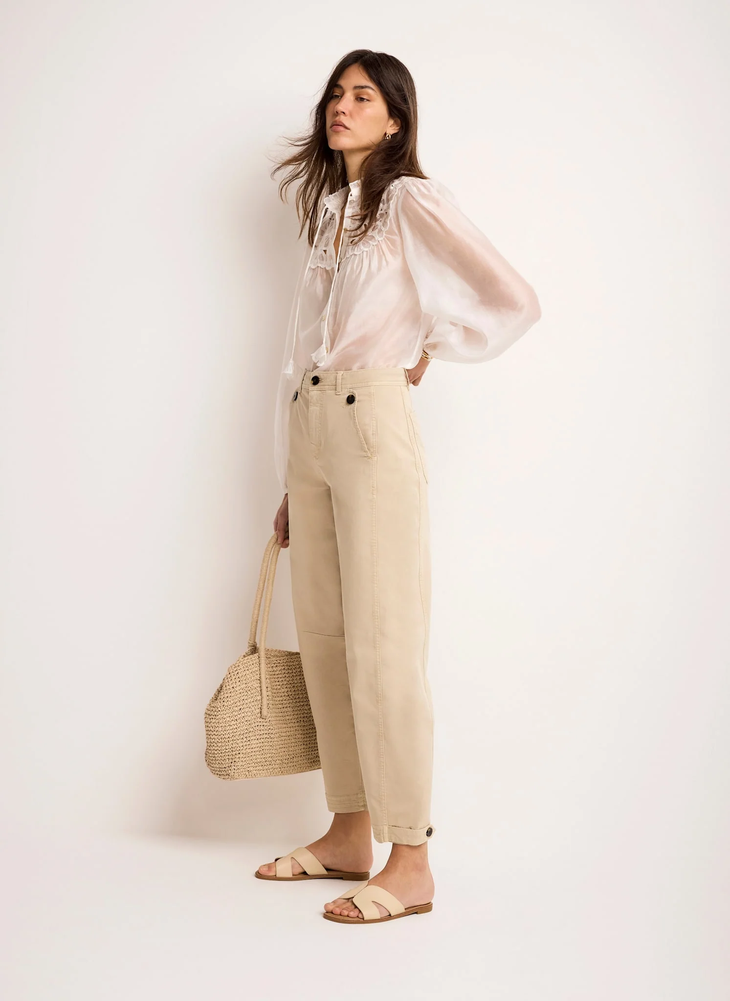 Neutral Washed Barrel Leg Chino Trousers - Image 2
