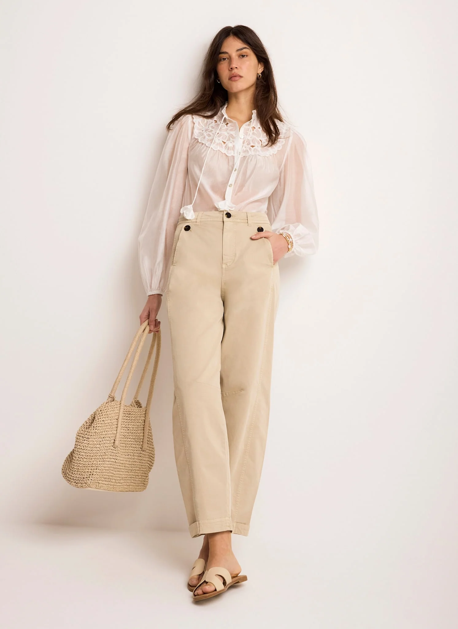 Neutral Washed Barrel Leg Chino Trousers - Image 3