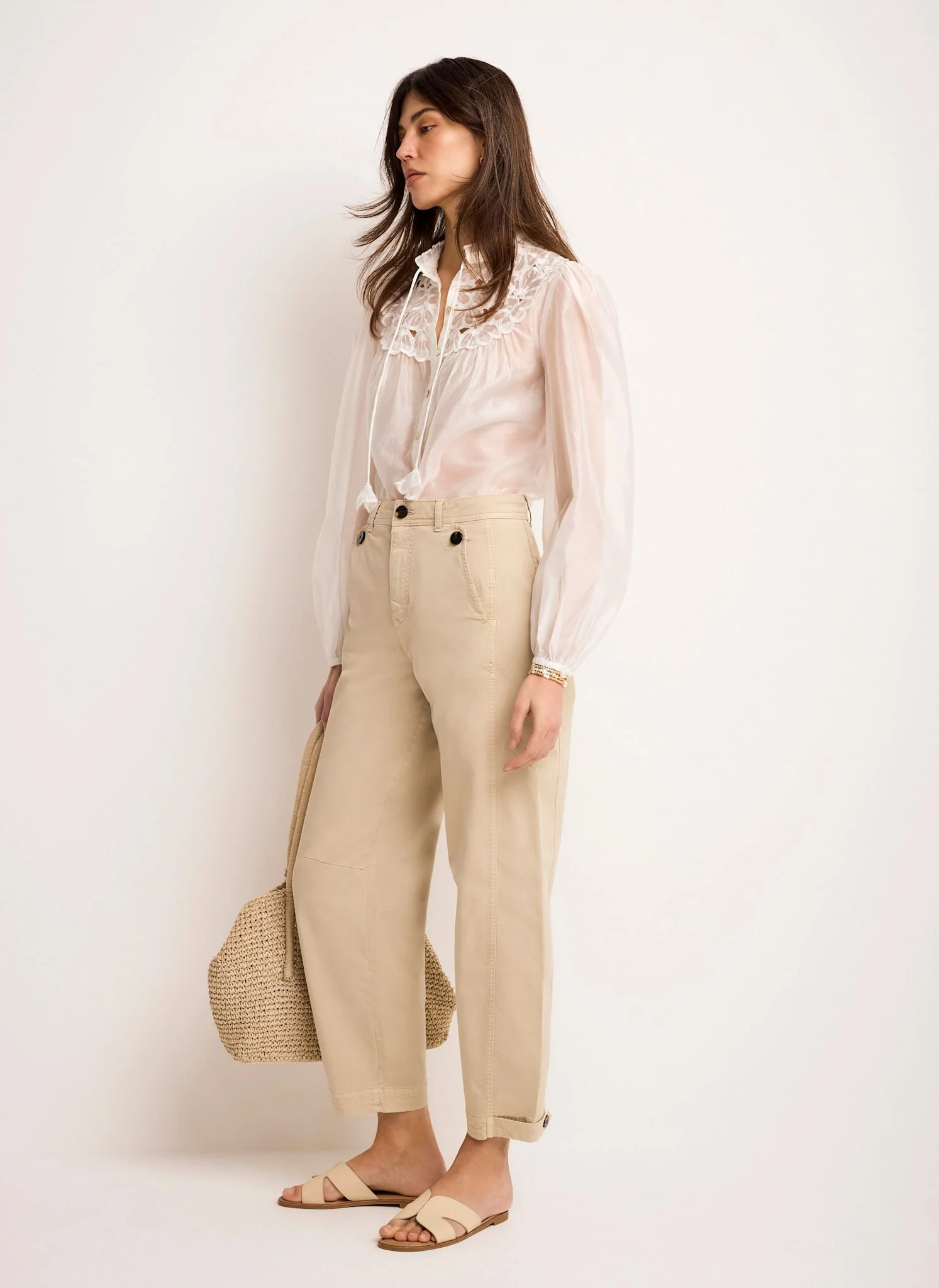 Neutral Washed Barrel Leg Chino Trousers - Image 4