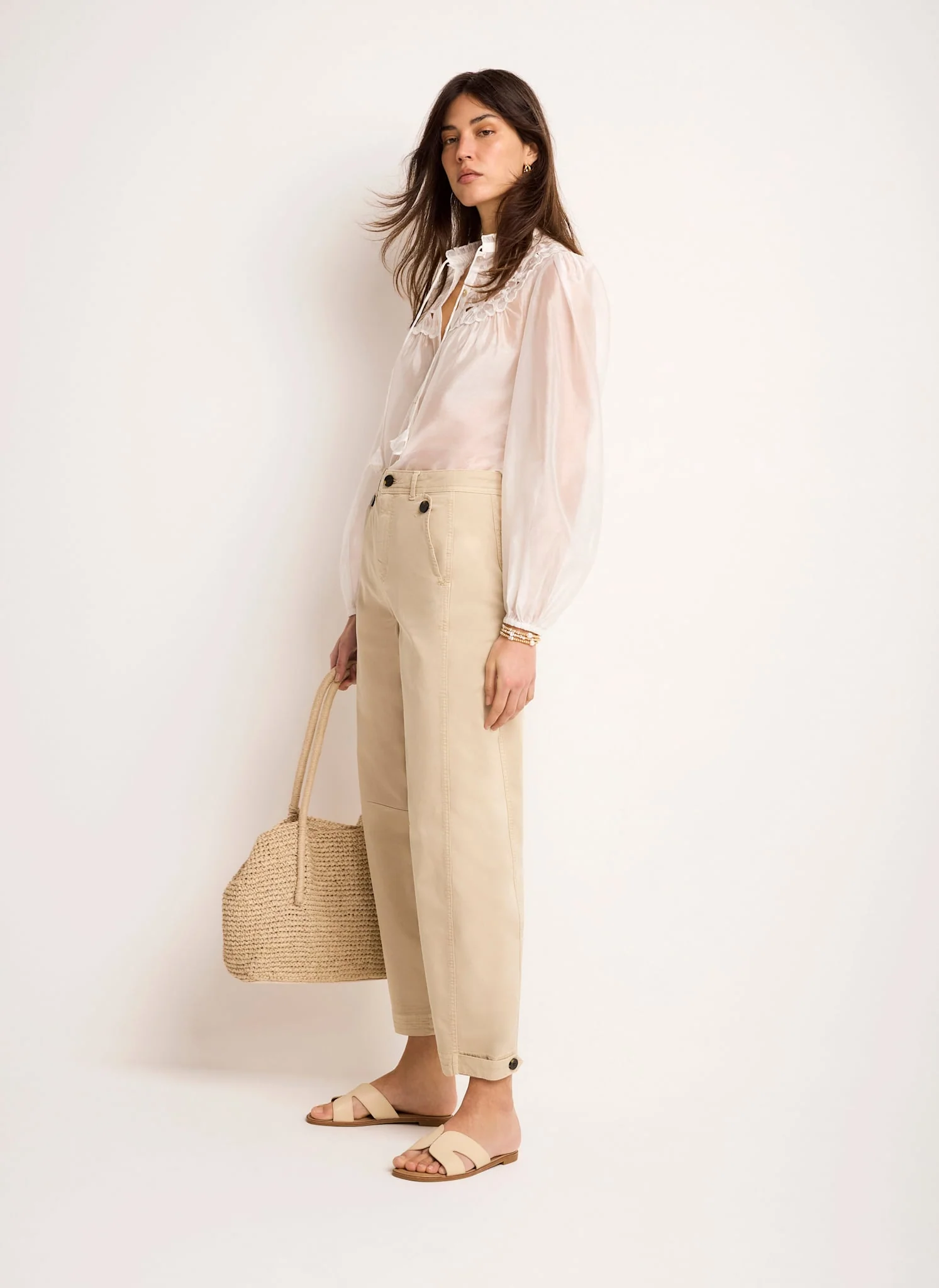 Neutral Washed Barrel Leg Chino Trousers - Image 5