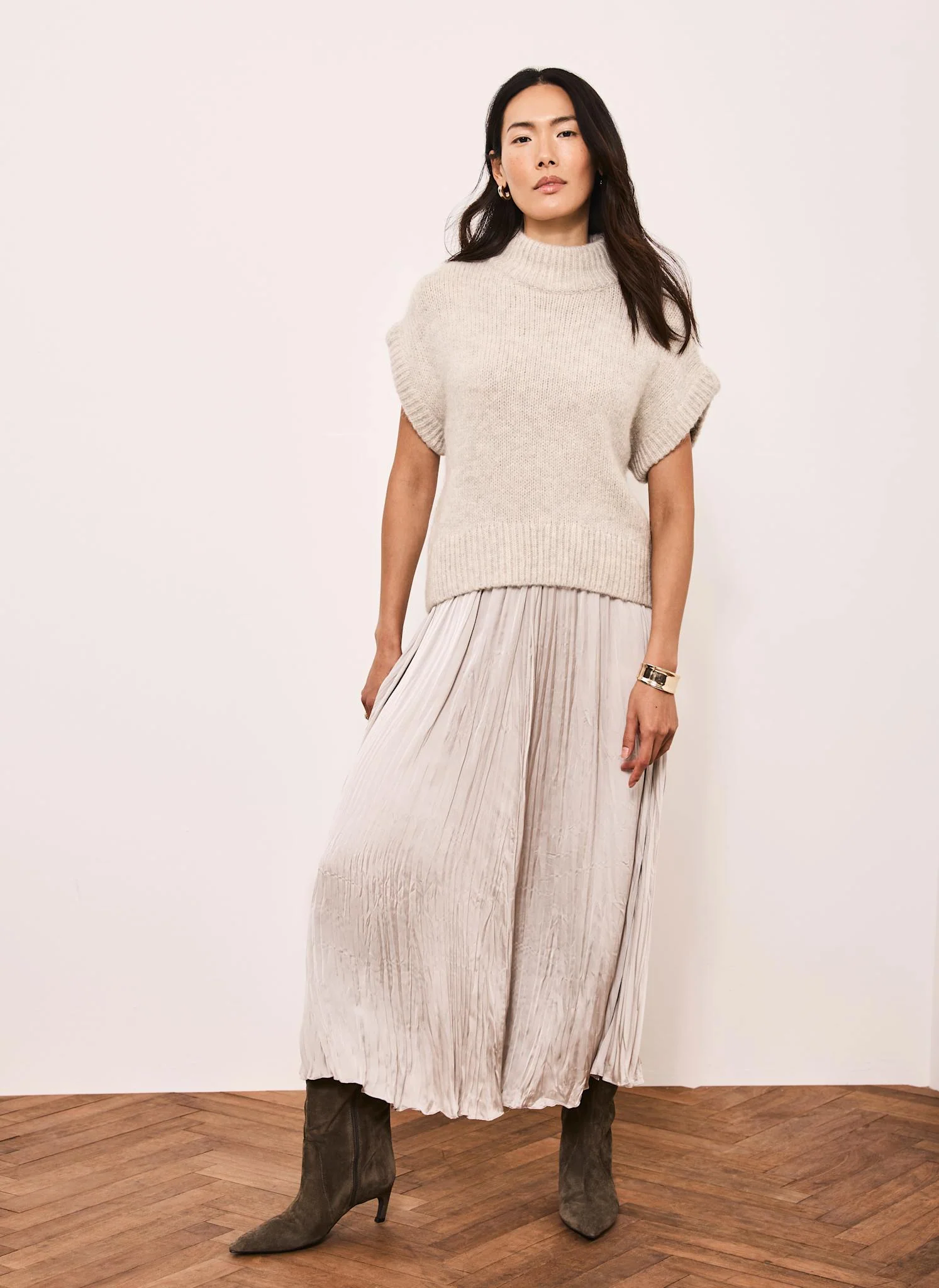Neutral Wool Blend Layered Maxi Dress - Image 5