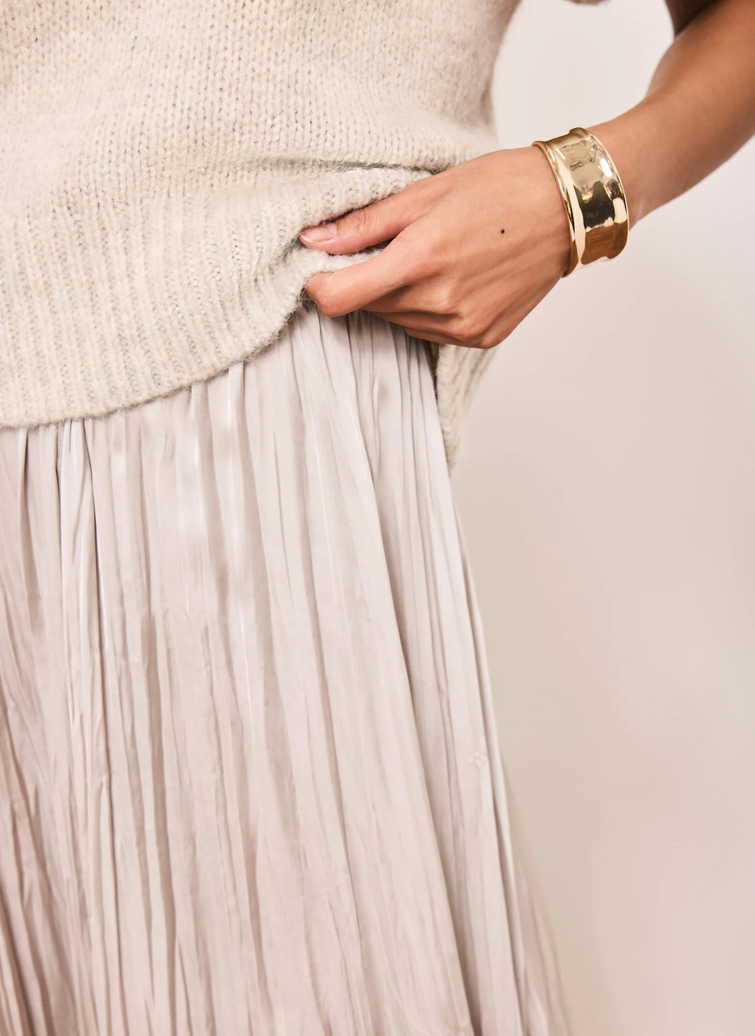 Neutral Wool Blend Layered Maxi Dress - Image 6