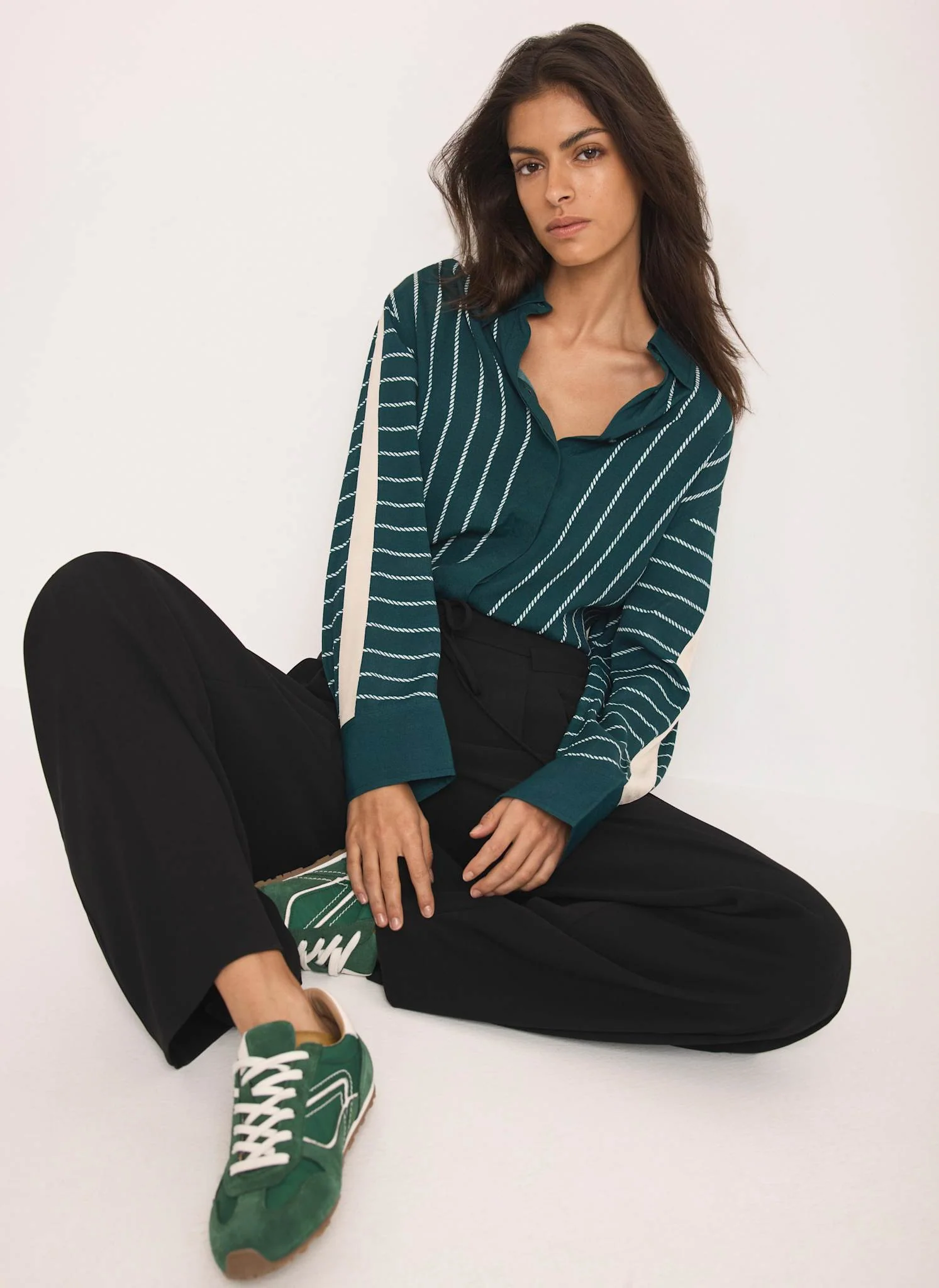 Teal Graphic Print Striped Shirt - Image 2
