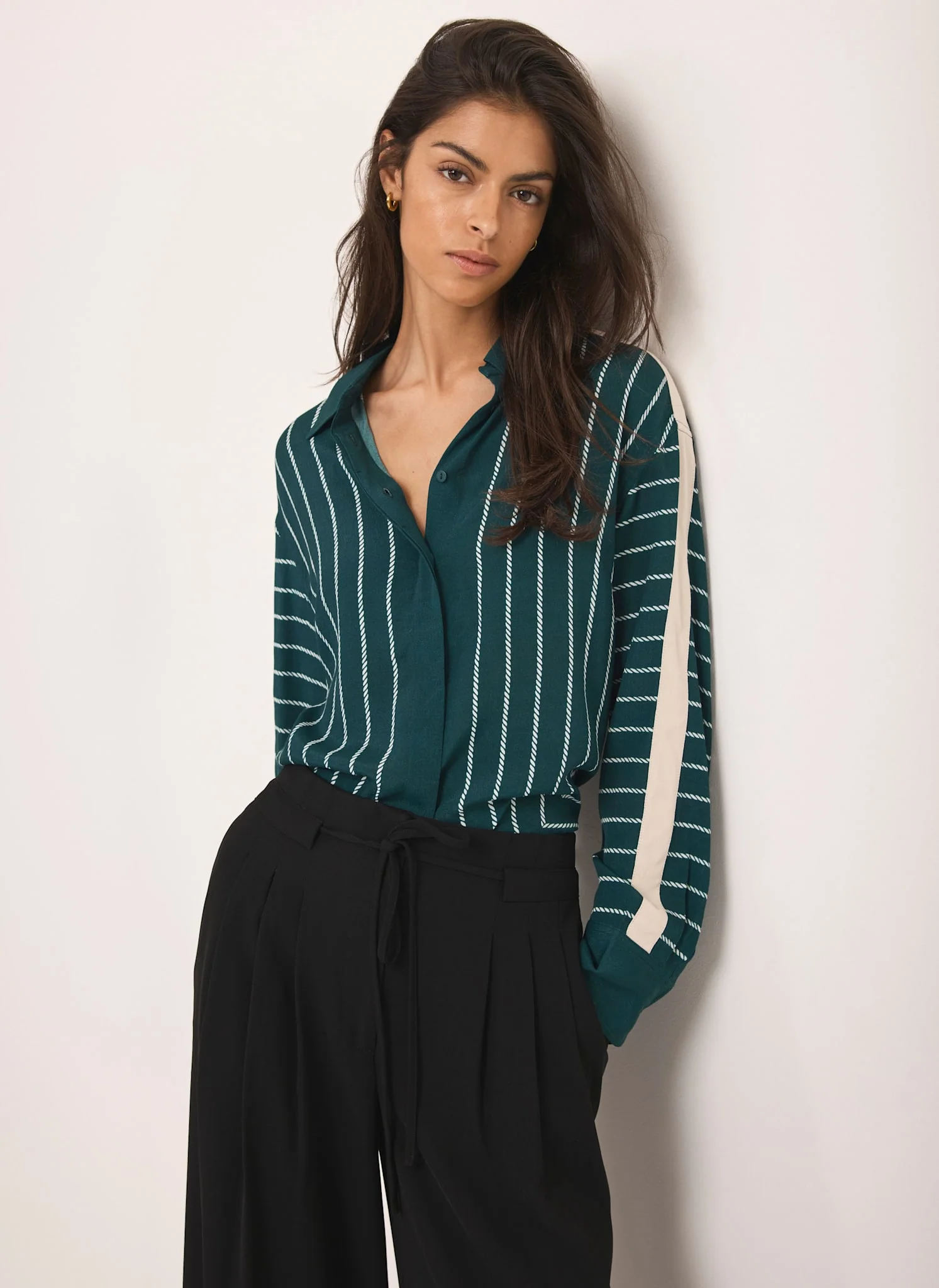 Teal Graphic Print Striped Shirt - Image 4