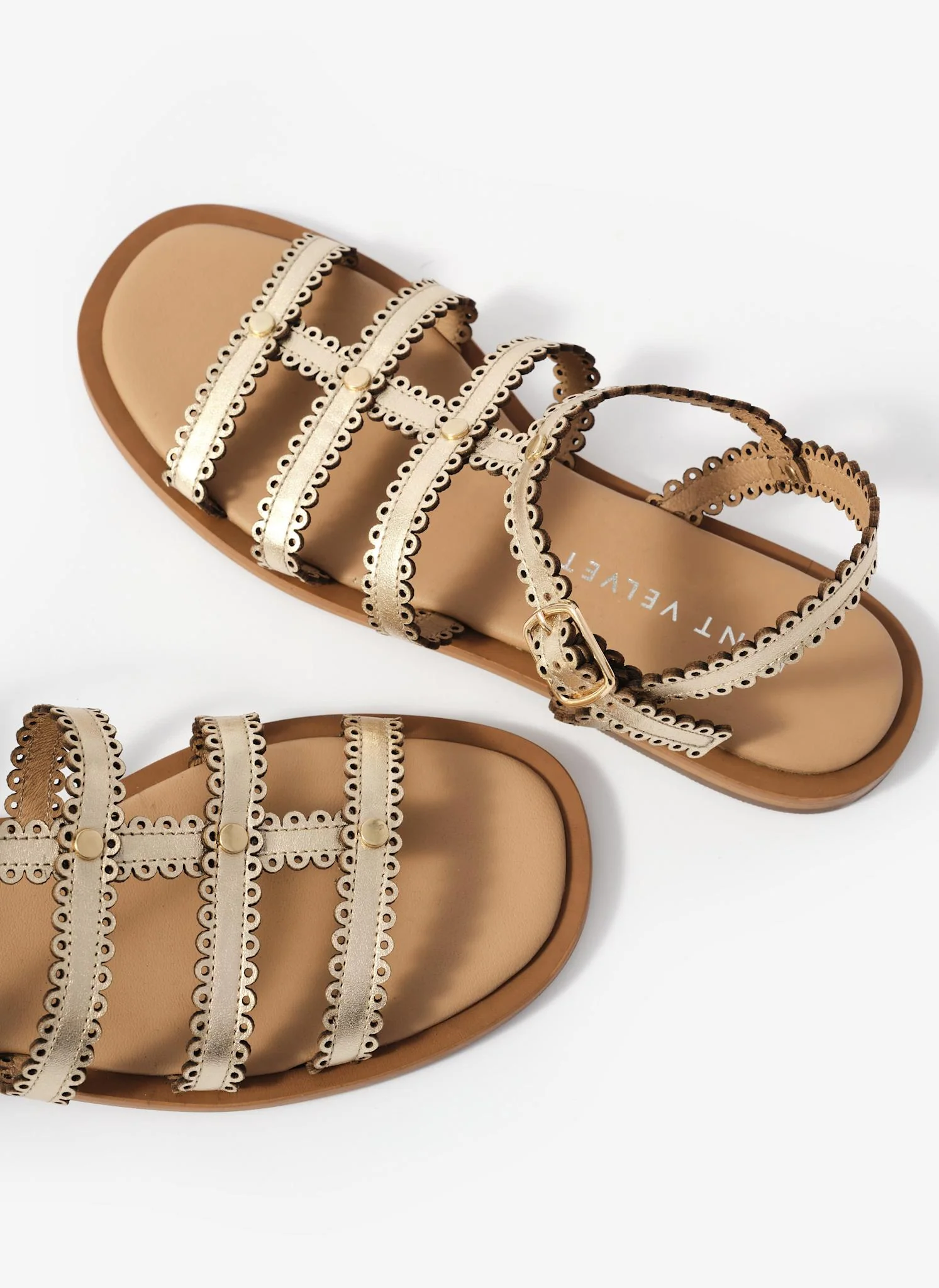 Nicola Gold Leather Gladiator Sandals - Image 3