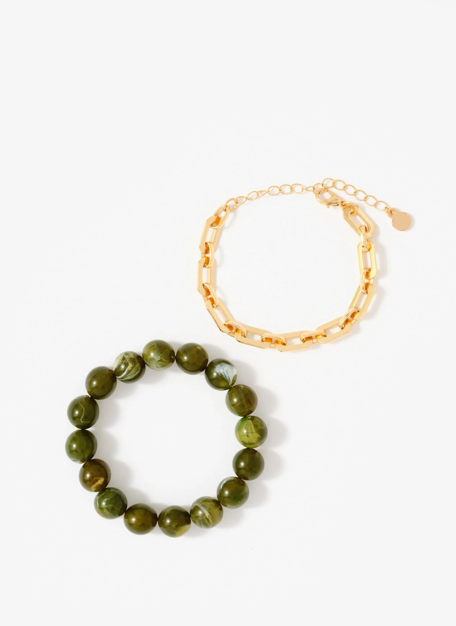 Green Beaded and Chain Layer Bracelet