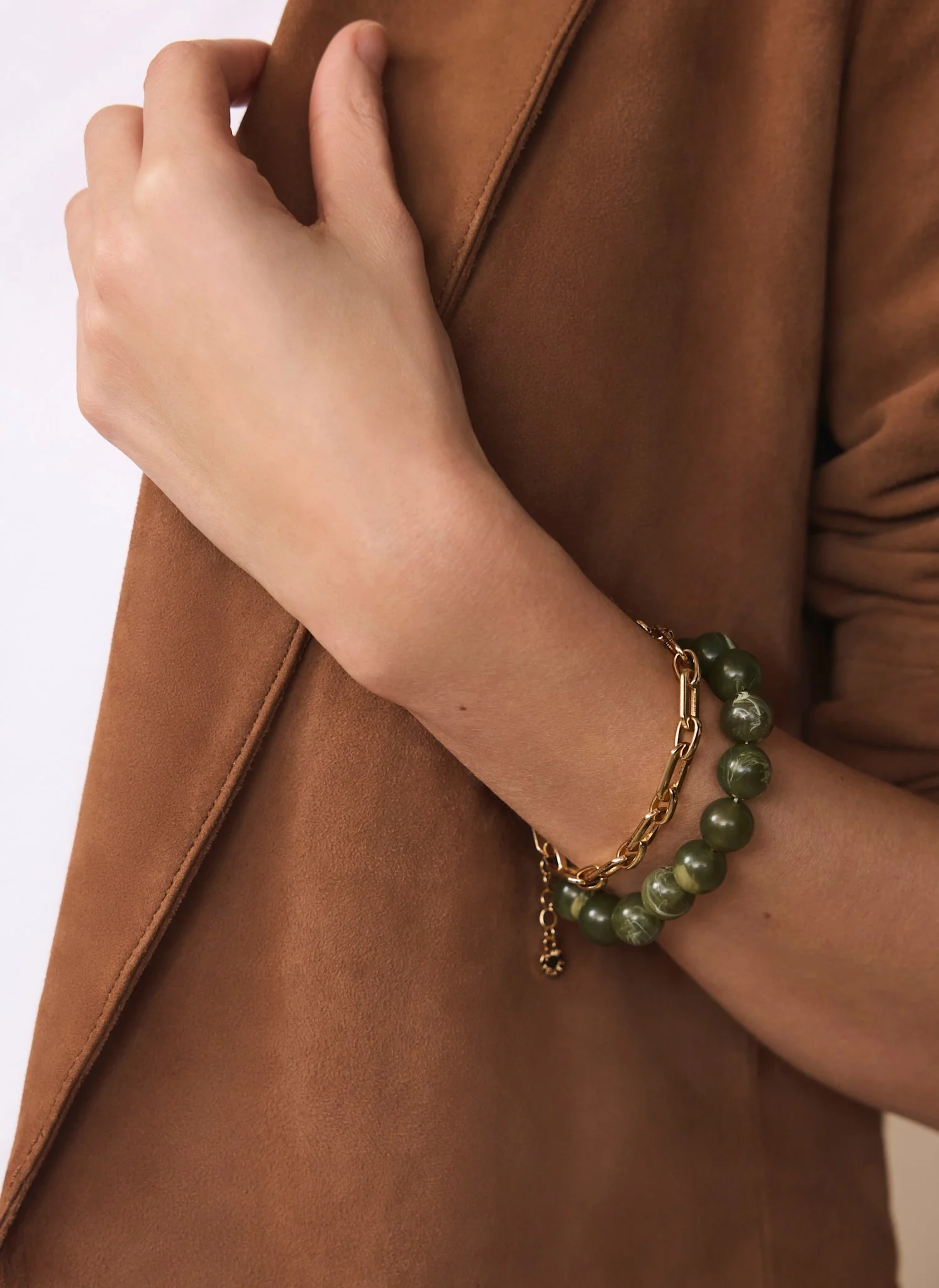 Green Beaded and Chain Layer Bracelet - Image 2